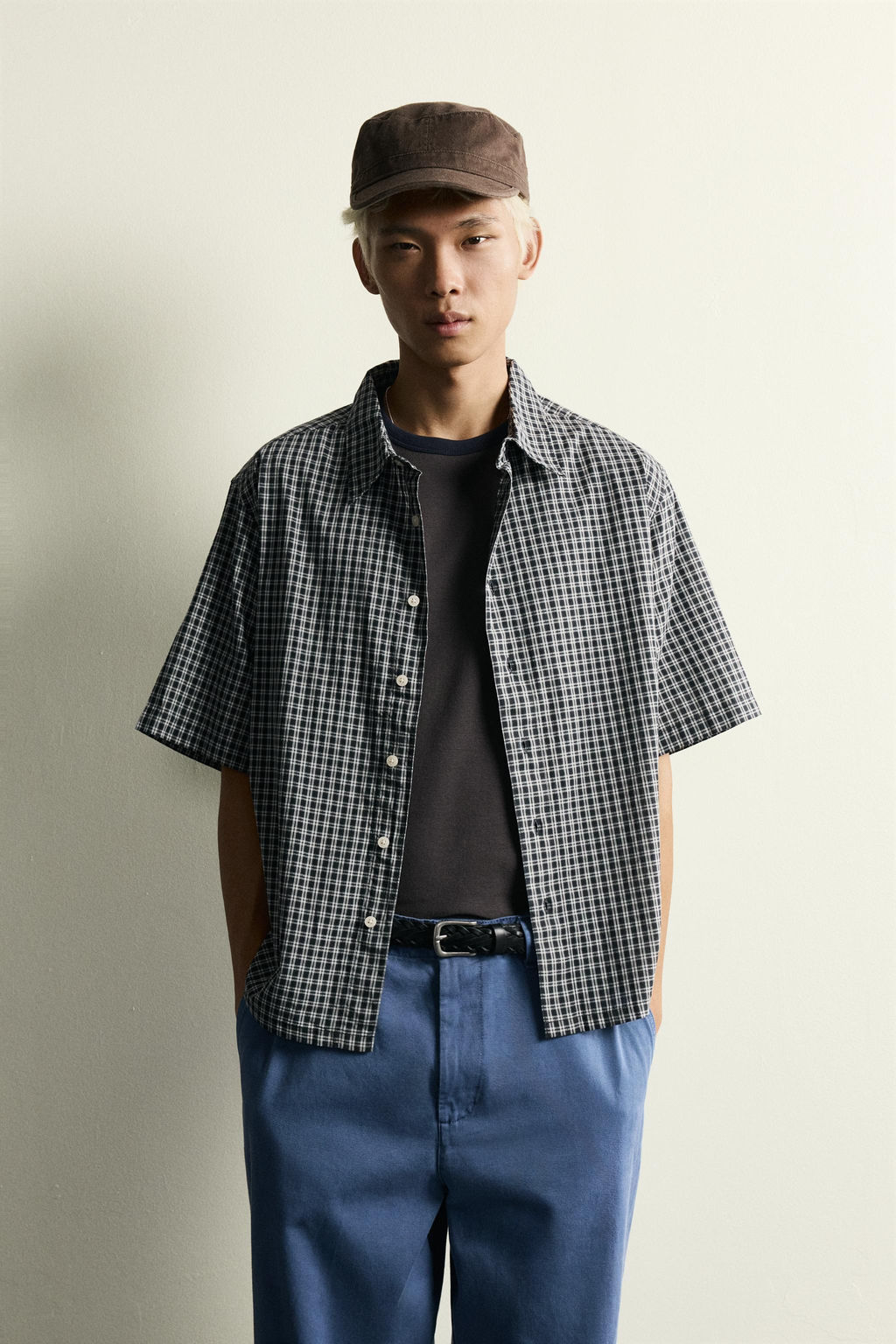 CAMISA RELAXED FIT JACQUARD CUADROS / Azul - Zara фото 2