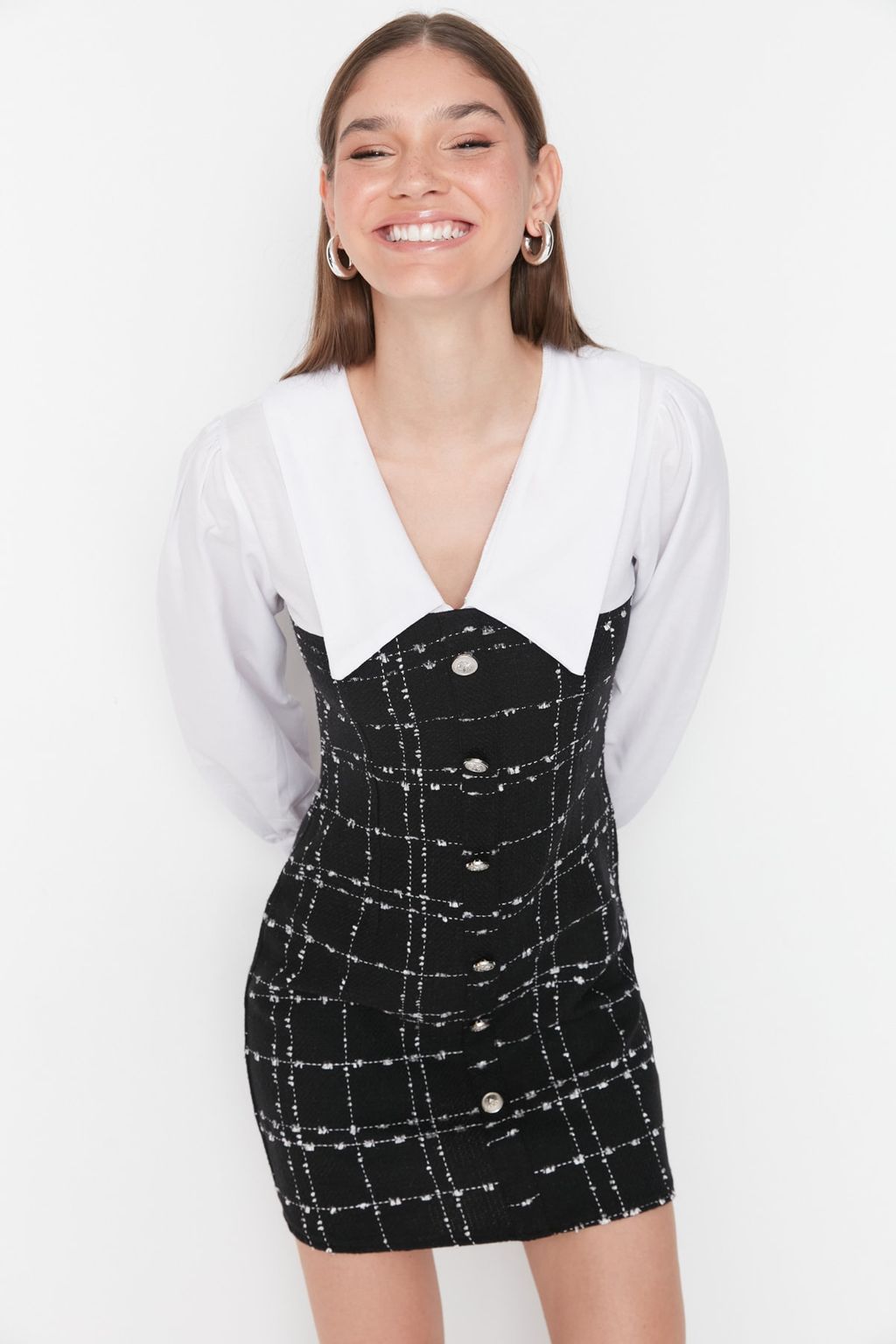 TRENDYOLMILLA Mavi Ekose / Kareli Dokuma Elbise TWOAW23EL00701 фото 7