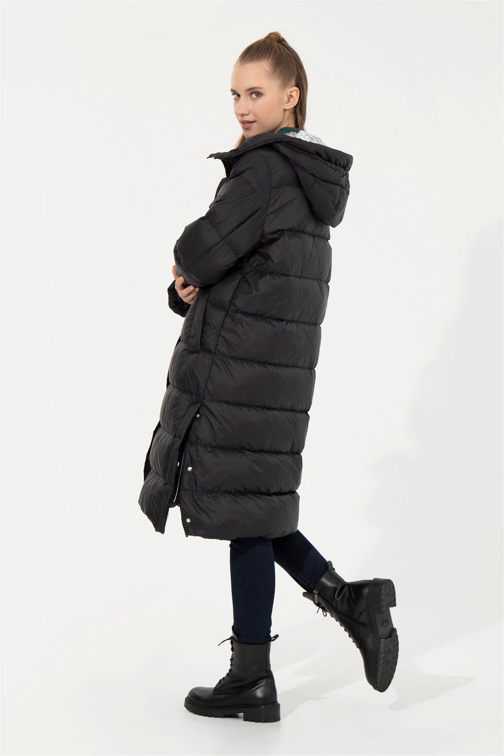 Женское черное пальто с капюшоном из синтетики - U.s. polo assn фото 14