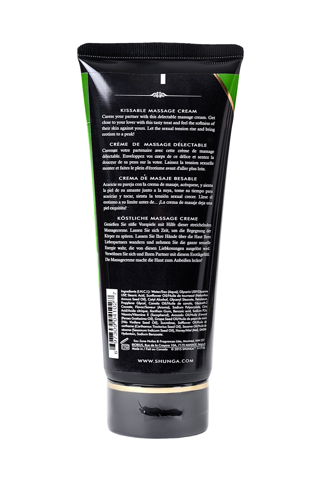 Массажный крем для тела Shunga Груша и зеленый чай (Pear&Exotic Green Tea), съедобный, 200мл