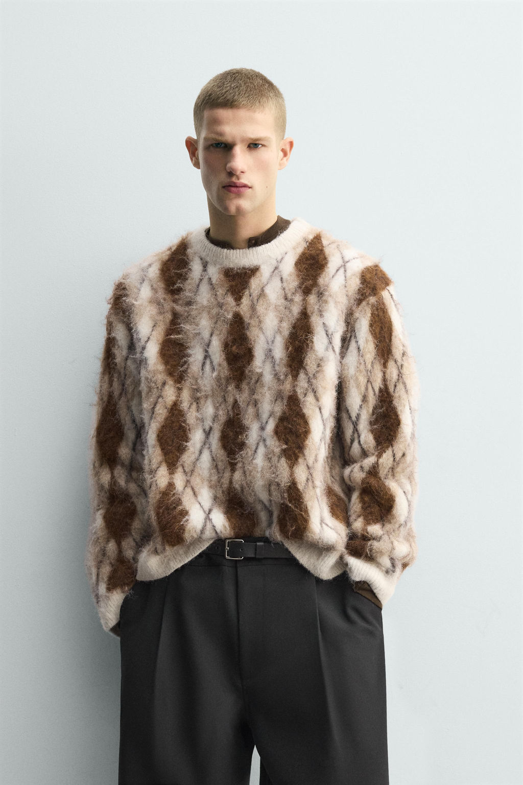 BRUSHED ARGYLE JACQUARD JUMPER - Zara фото 2