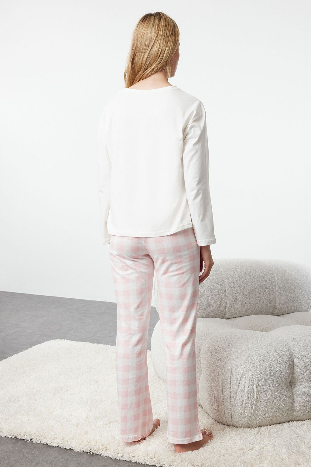 Trendyolmilla Siyah %100 Pamuklu Ay?c?kl? Ekoseli Orme Pijama Tak?m? THMAW25PT00088  фото 6