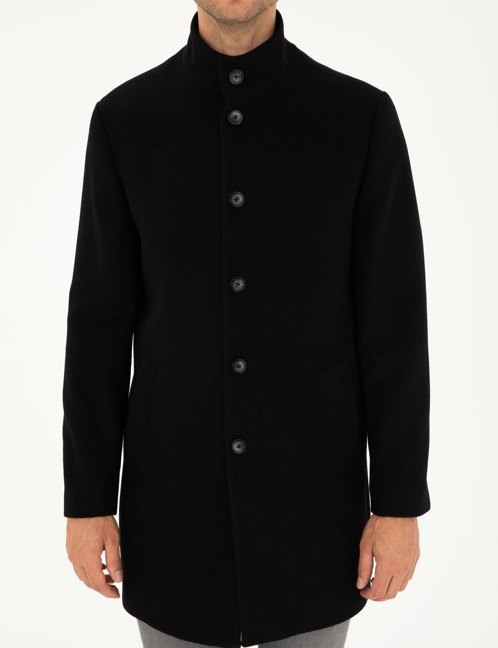 Siyah Y_n Kar___ml_ Slim Fit Palto