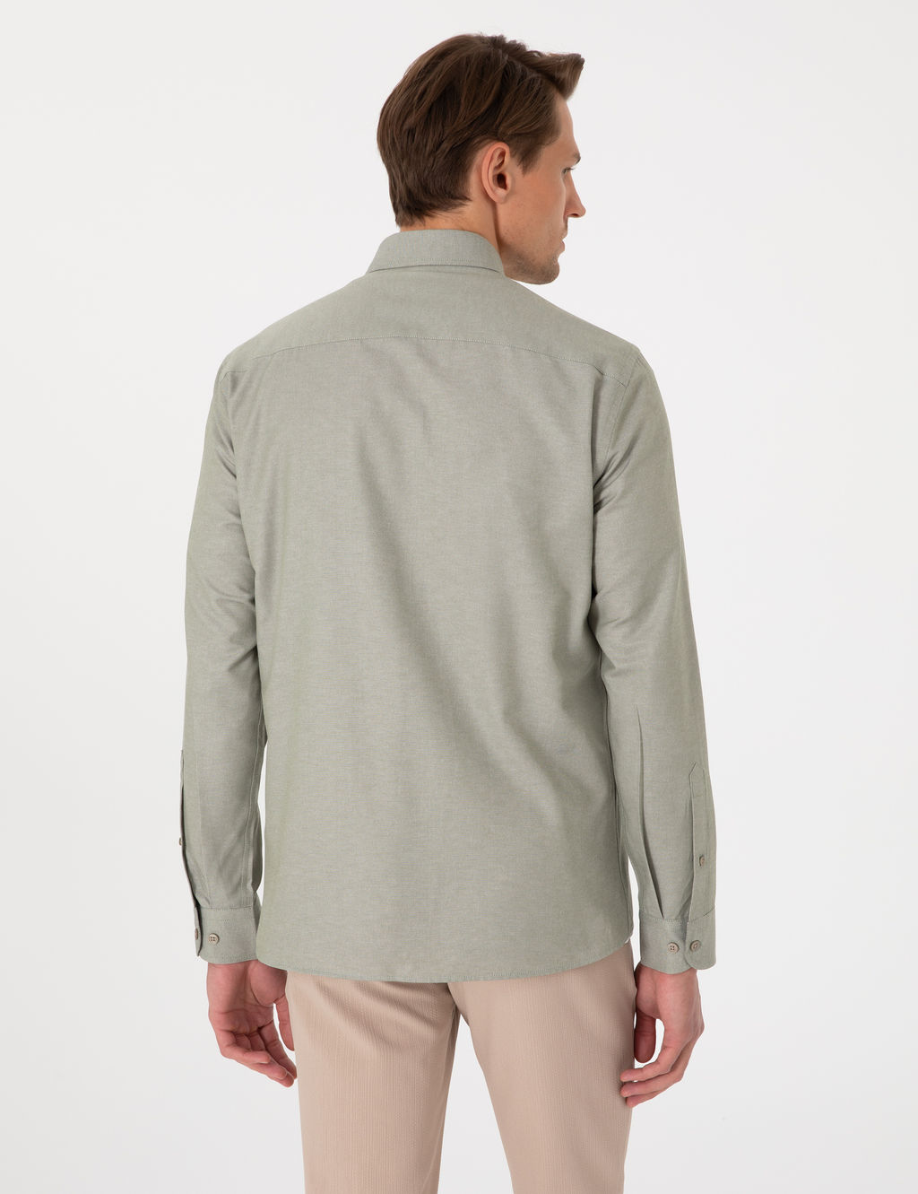 Haki Oxford Slim Fit Kolay _t_lenebilir G_mlek