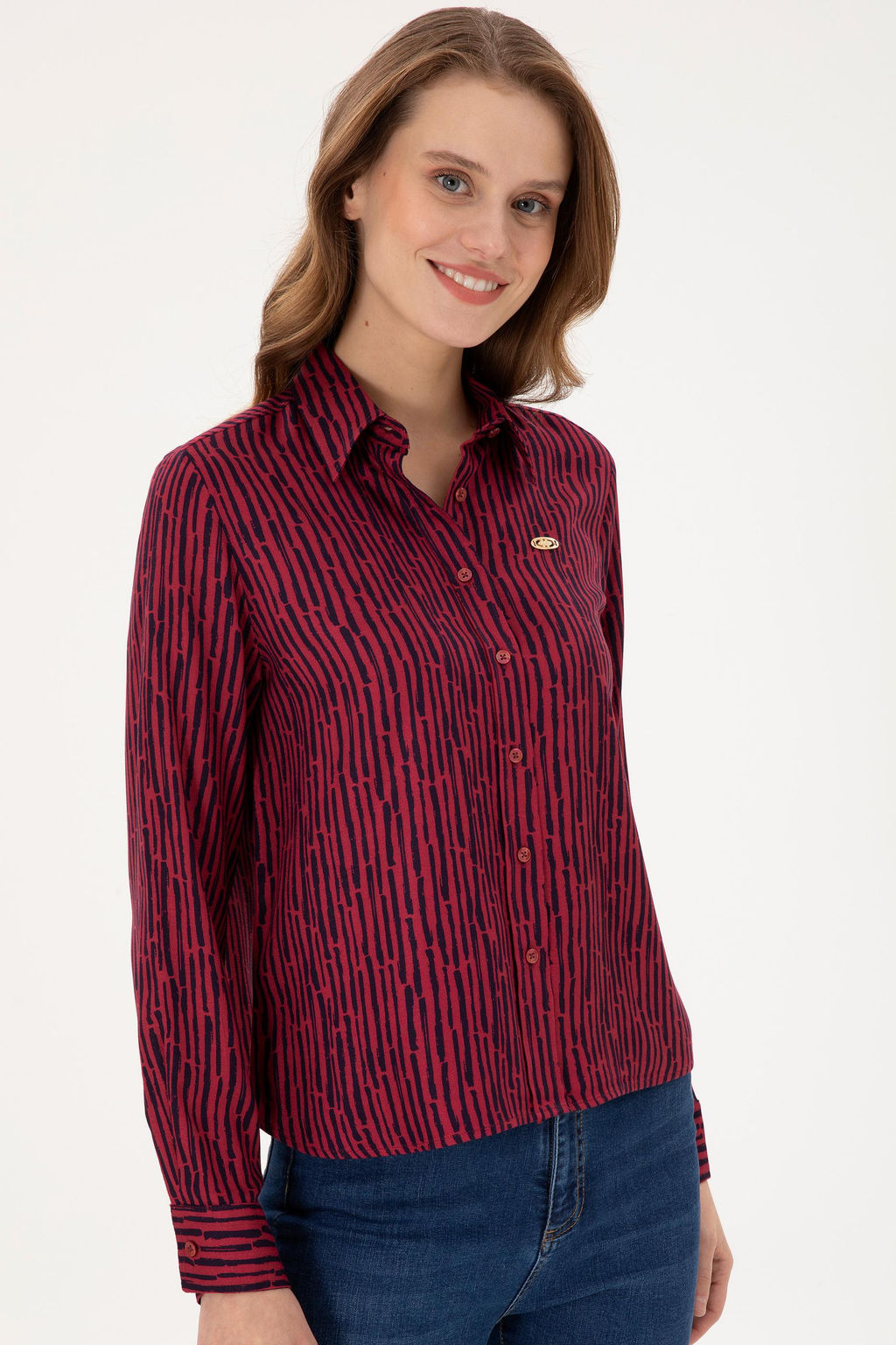 Женская рубашка с длинным рукавом вишневого цвета - U.s. polo assn фото 10