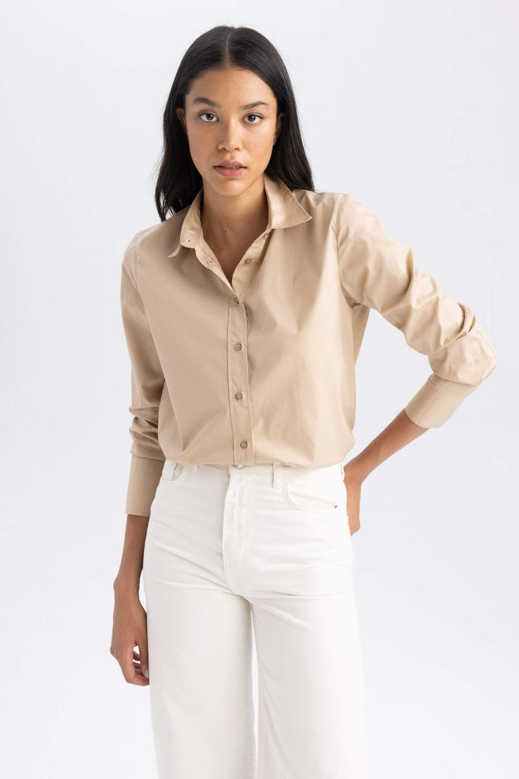 Oversize Genis Kal?p Poplin Uzun Kollu Gomlek - Defacto фото 3