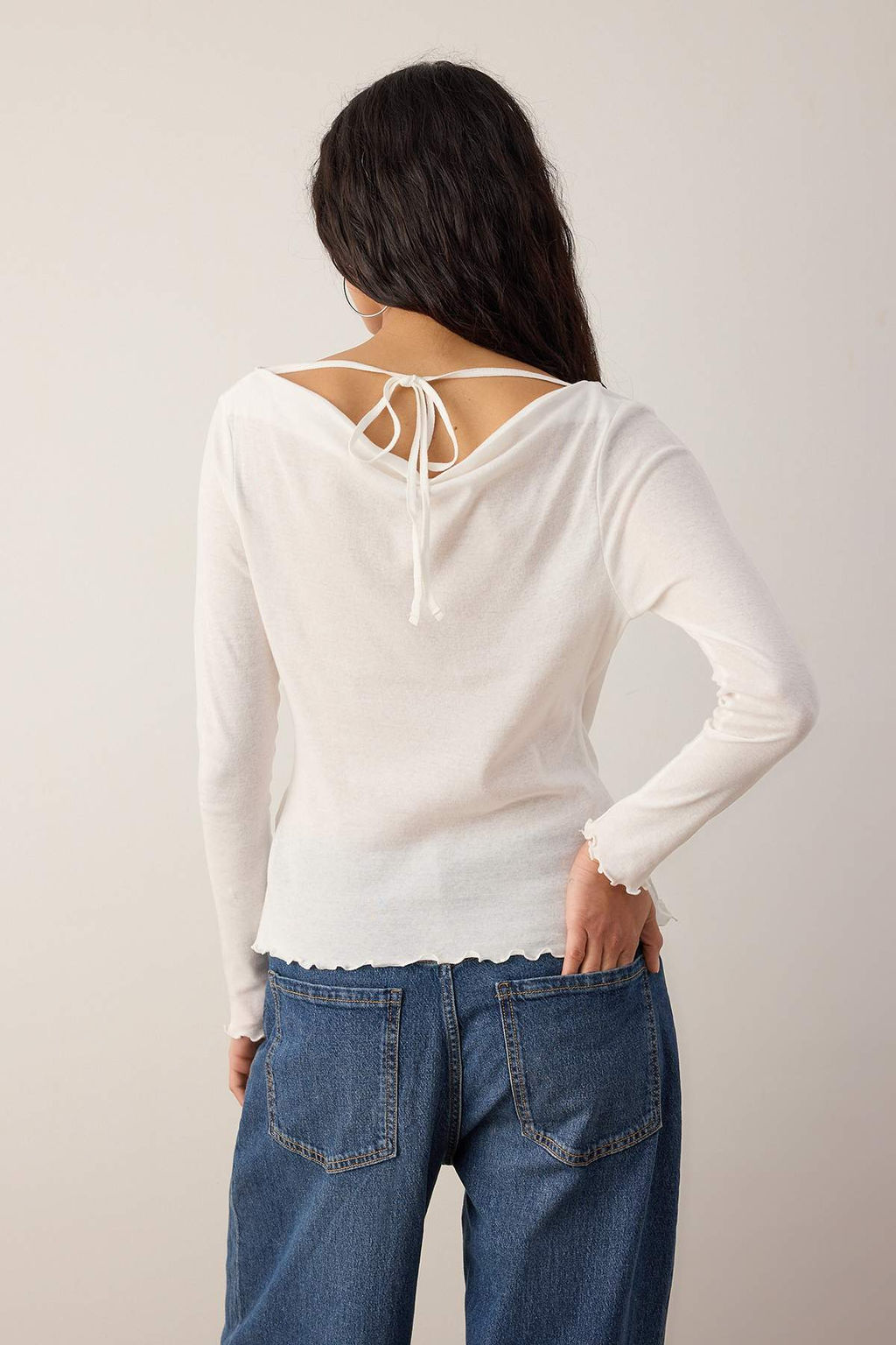 Ekru Degaje Yaka Baglamal? Fitted/Vucuda Oturan Transparan Orme Bluz TWOAW26BZ00240 - Trendyolmilla фото 4