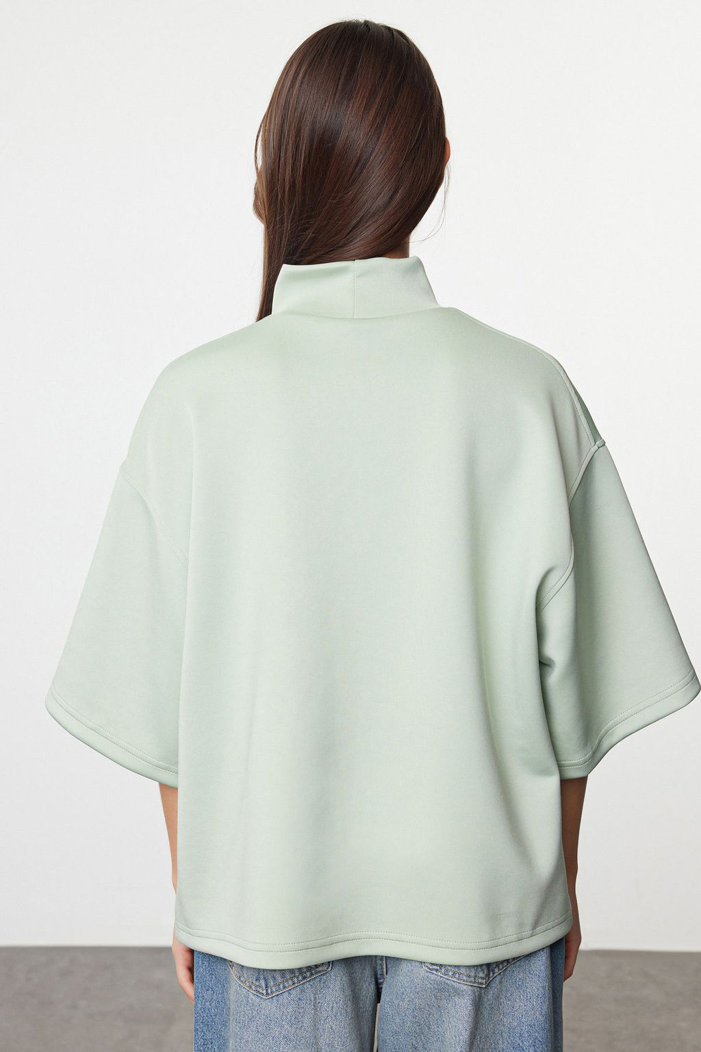 TRENDYOLMILLA Mint Oversize/Genis Kal?p Dik Yaka Truvakar Kol Orme Sweatshirt TWOAW25SW00016  фото 5