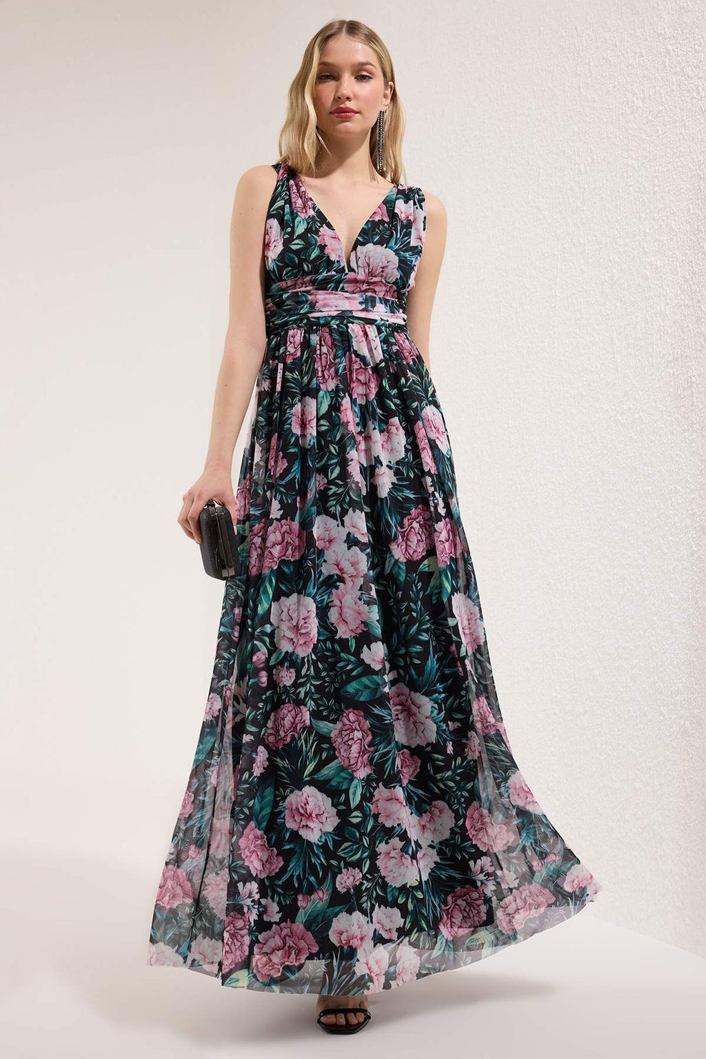 TRENDYOLMILLA Yag Yesili A-Kesim V Yaka Orme Uzun S?k Abiye Elbise TPRSS25AE00096  фото 2