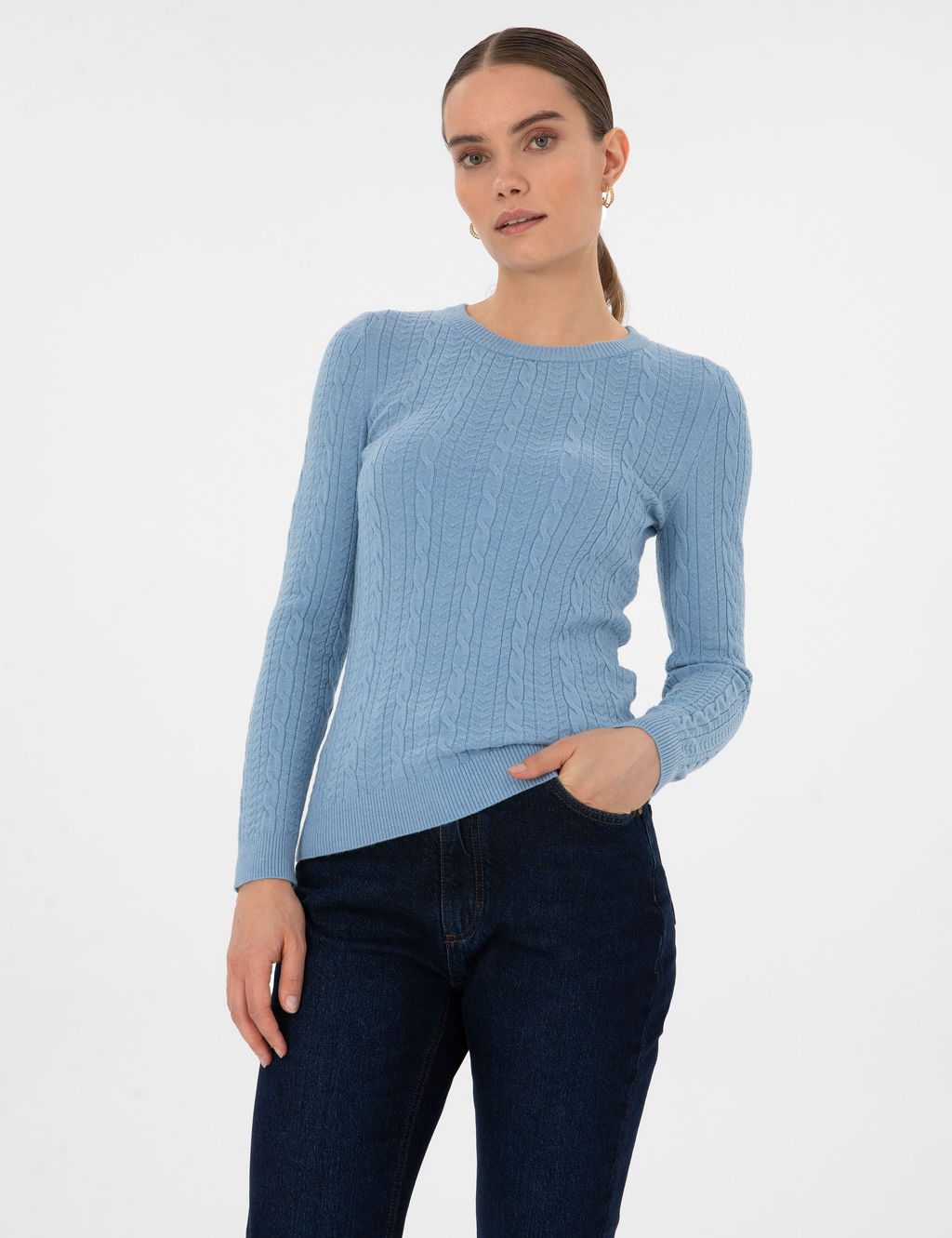 A__k Mavi Extra Slim Fit _rg_ Desenli Kazak