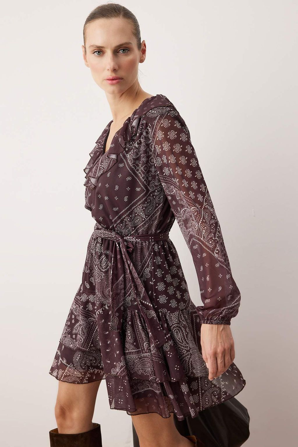 Cok Renkli Boho/Boho Chic Bask?l? F?rf?r Detayl? Mini Tul Esnek Orme Elbise TWOAW26EL00251