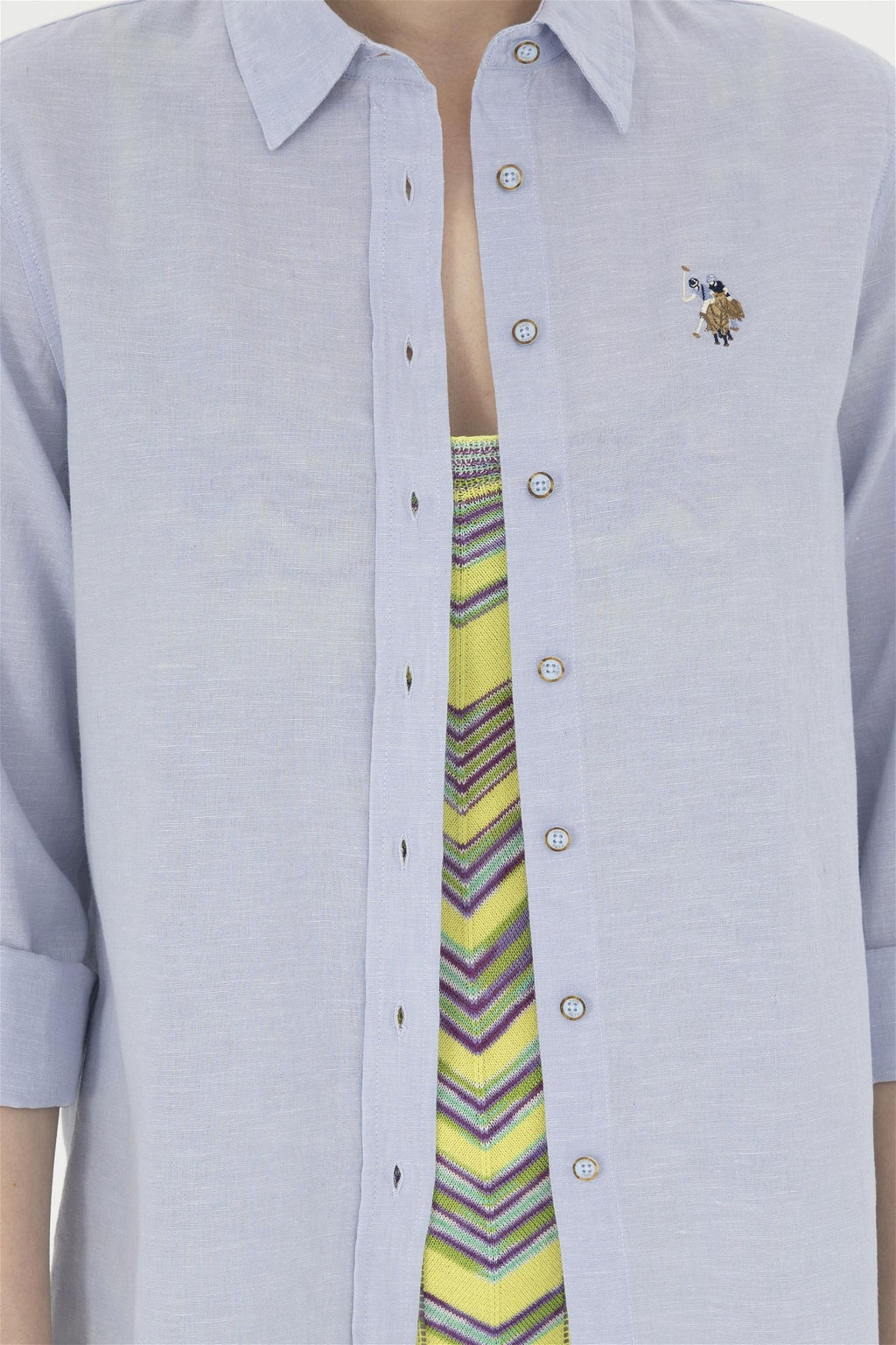 Женская голубая базовая рубашка с длинным рукавом Неожиданная скидка в корзине - U.s. polo assn фото 6