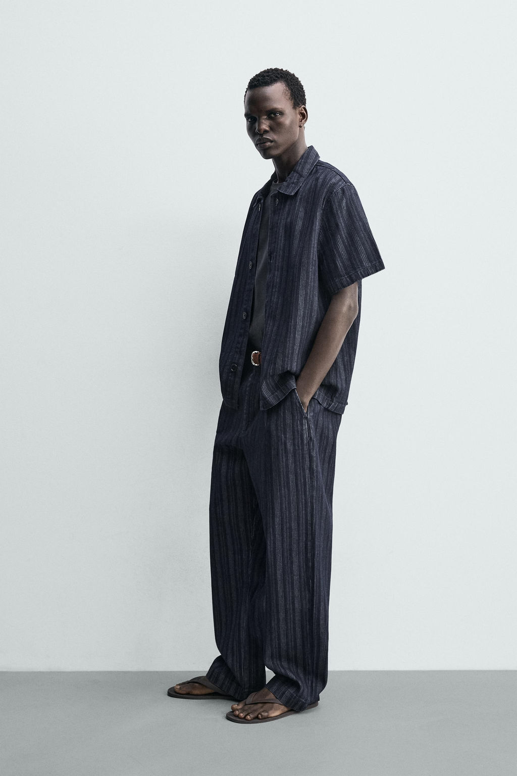 CAMISA RELAXED FIT JACQUARD RAYAS / Azul