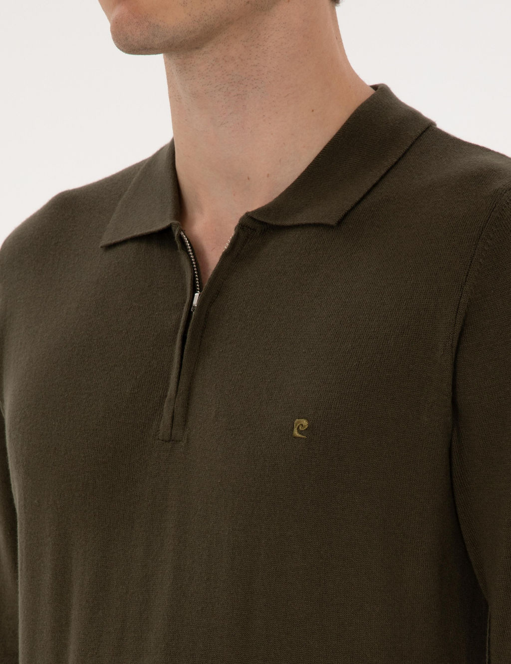 Haki Slim Fit Polo Yaka Fermuarl_ Basic Triko Kazak - Pierre cardin фото 7