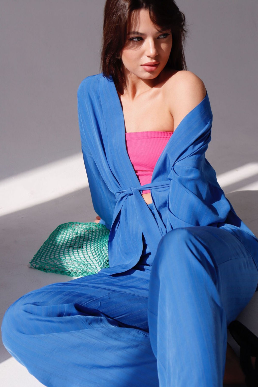 9513 Костюм из кимоно и брюк-палаццо в цвете электрик - Martichelli фото 18