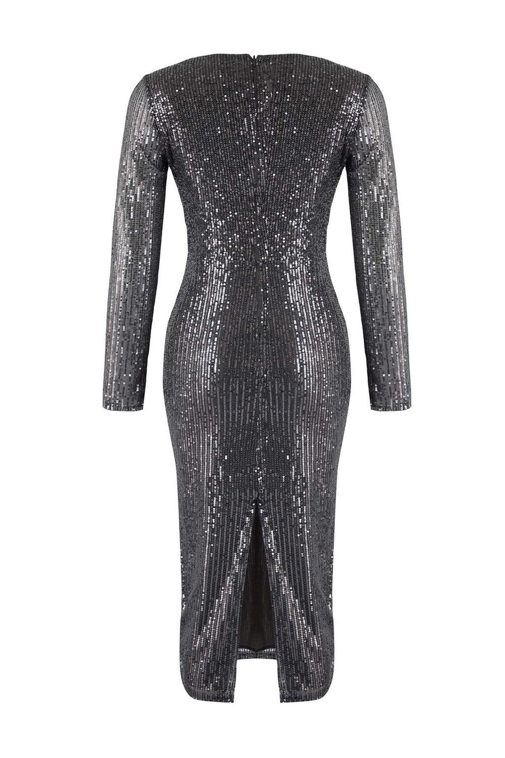 Antrasit Cut Out Detayl? Orme Payet Midi Astarl? S?k/Gece Elbise