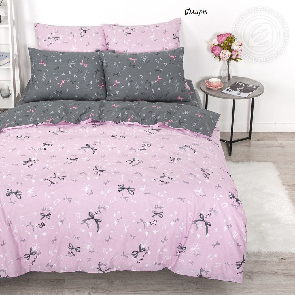 Комплект постельного белья Бантик, евро Поплин - День и ночь фото 2