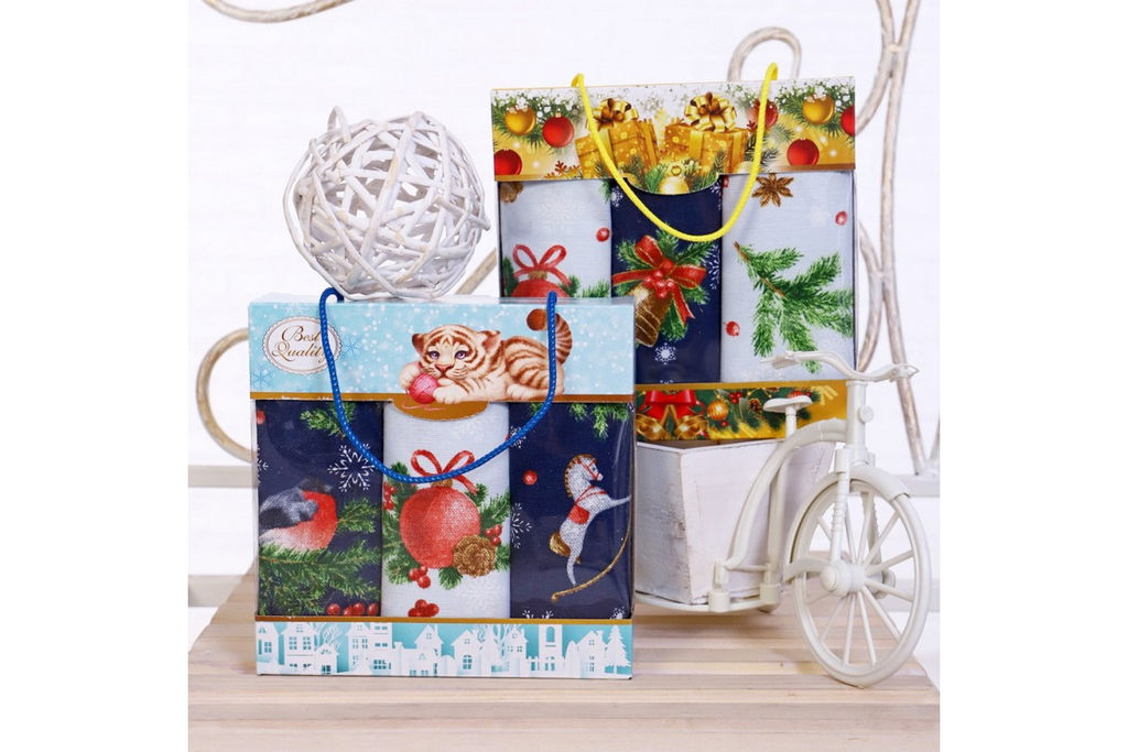 Набор полотенец рогожка 40х75 в коробке 3шт. Снегири ПР 86 (12181-2)