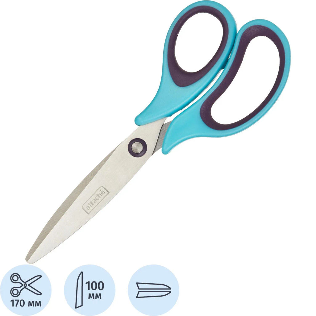 Ножницы Attache Town 170мм эргоном. руч. без покрытия, цвет фиол/голуб фото 2