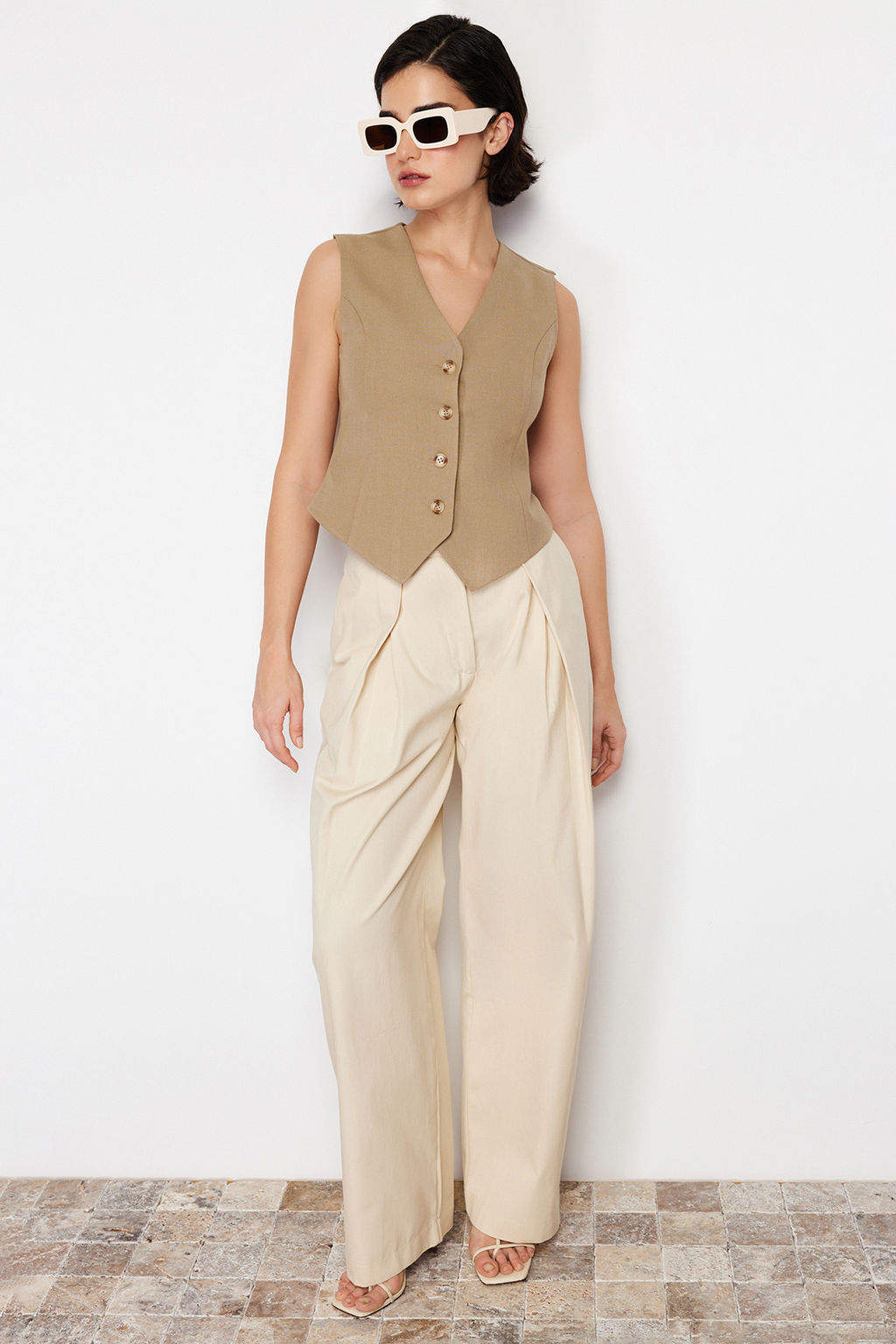 TRENDYOLMILLA Kiremit Premium Regular Kal?p Crop Dokuma Yelek TWOSS24YE00017 фото 13