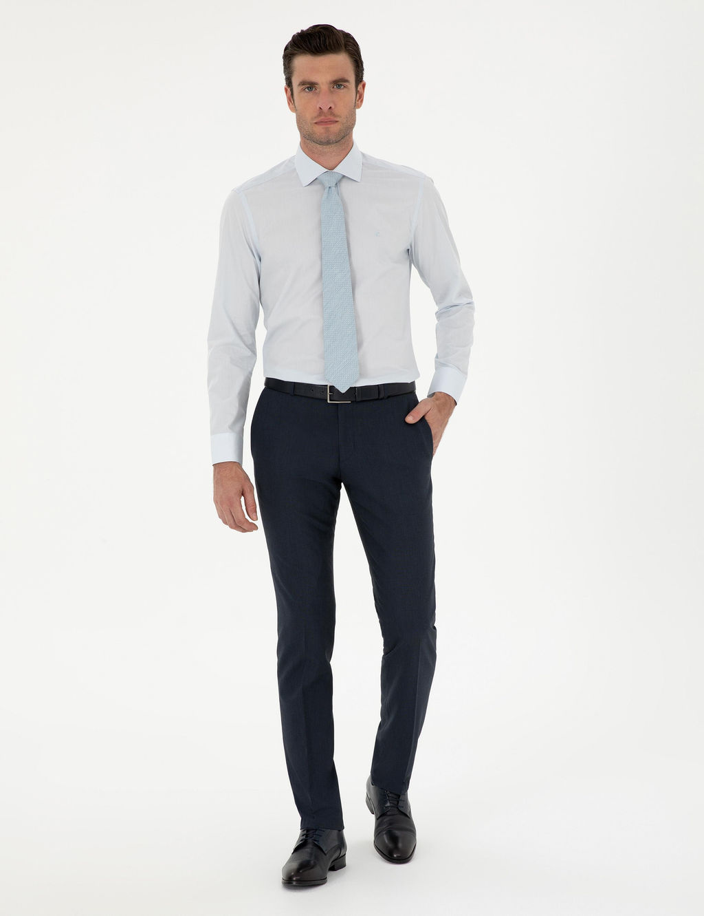 Голубая классическая хлопковая рубашка приталенного кроя - Cacharel фото 4