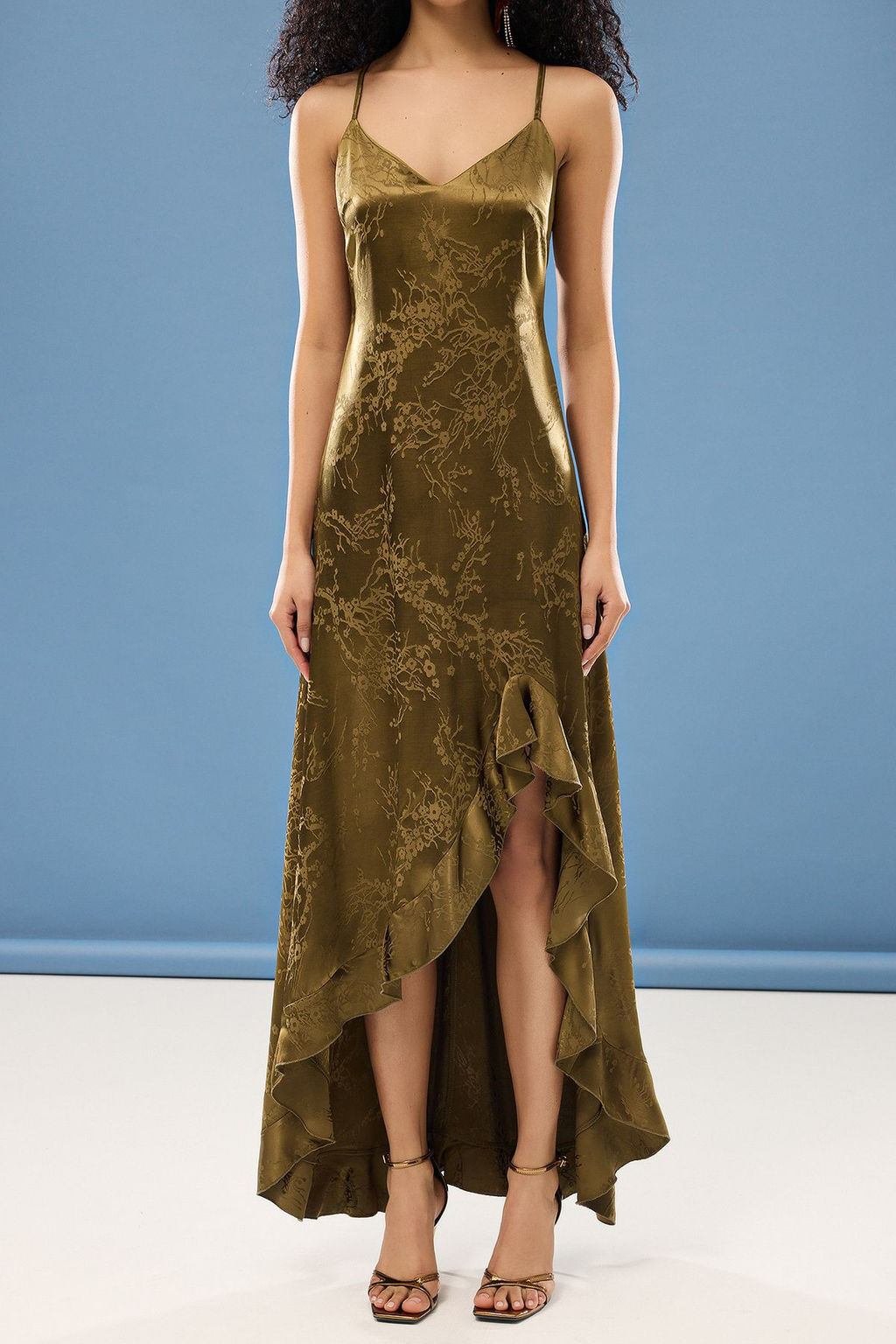 TRENDYOLMILLA Haki A-Kesim V Yaka Saten Dokuma Uzun S?k Abiye & Mezuniyet Elbise TPRSS25AE00012 фото 7