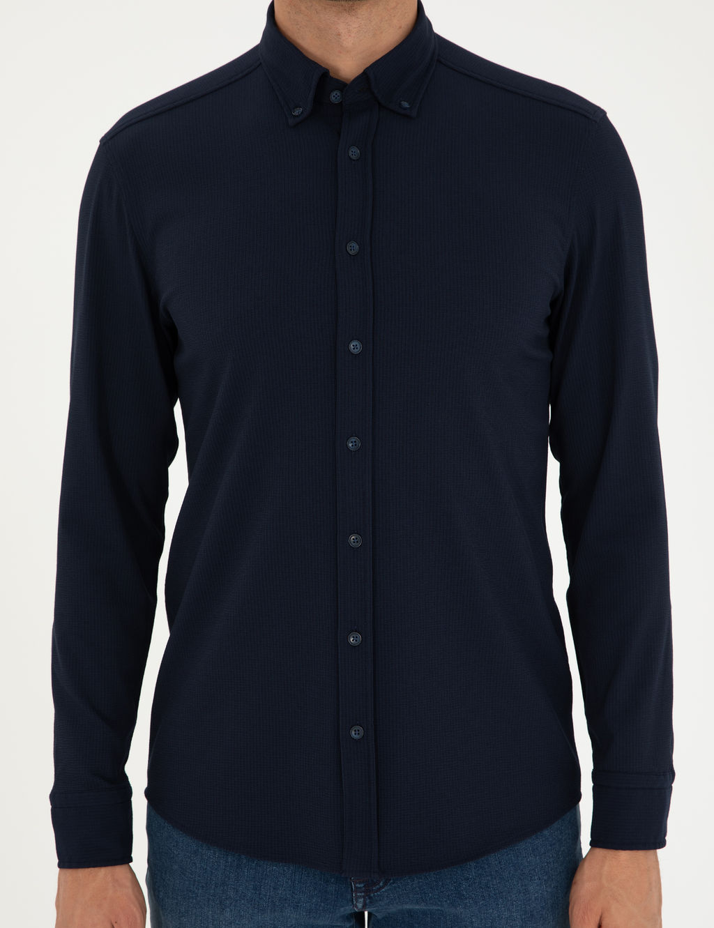 Lacivert Slim Fit Uzun Kollu G_mlek