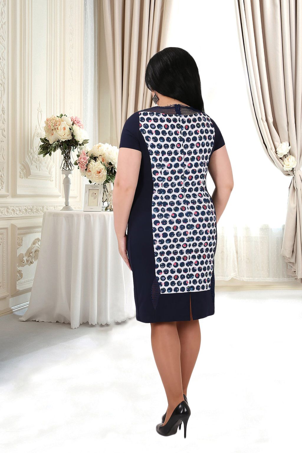 Платье женское в горох для работы повседневное прямое - Almond фото 7