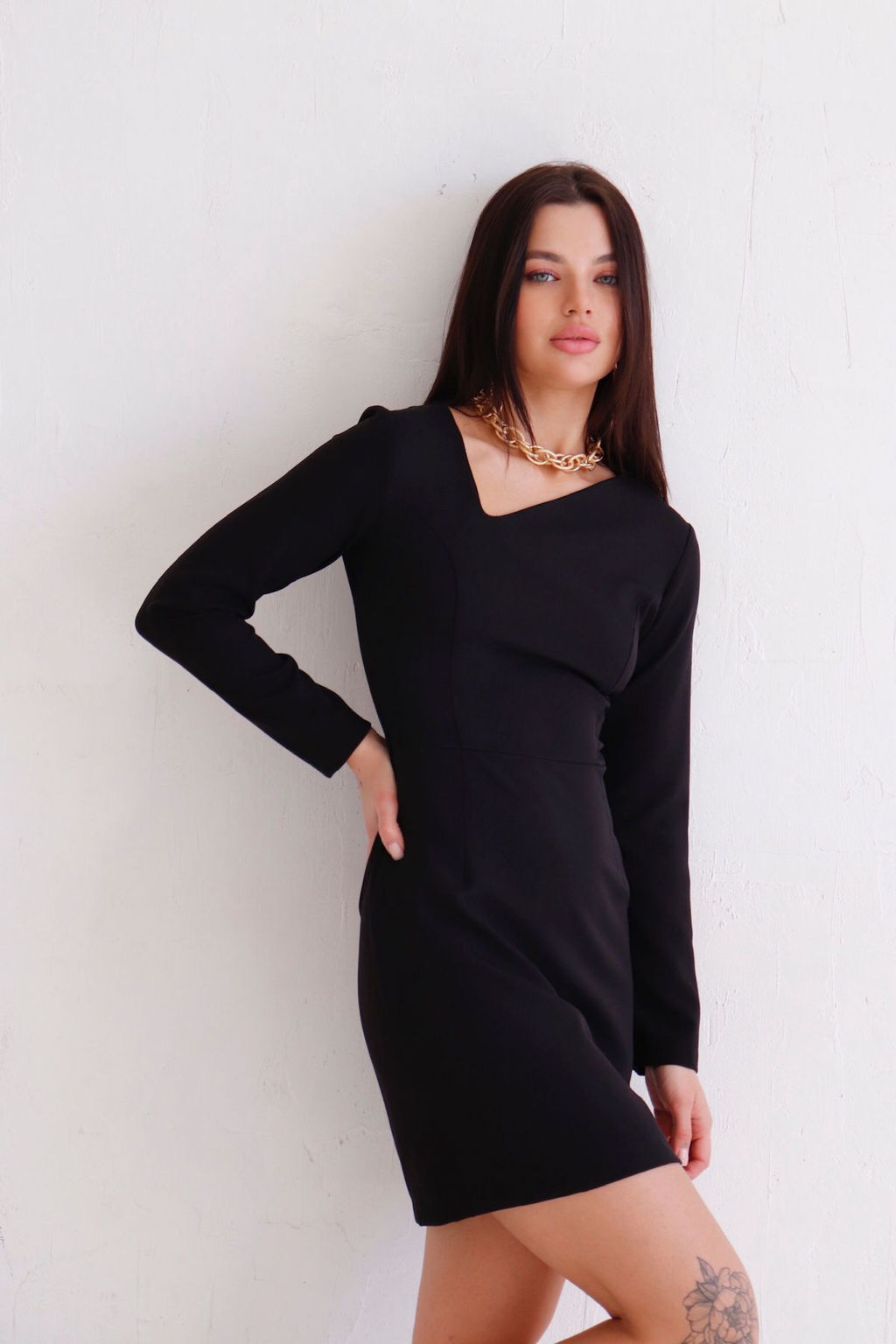 Платье чёрное с асимметричным вырезом - Martichelli фото 13