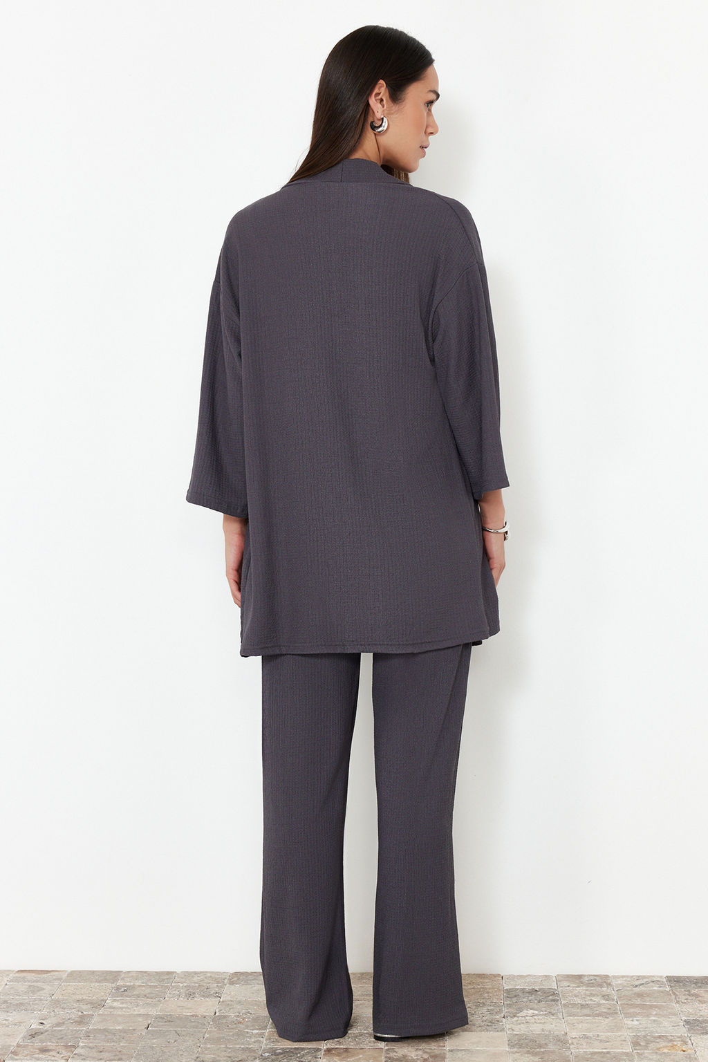 Fume Relaxed/Rahat Kesim Orme Kimona Pantolon Alt-Ust Tak?m TWOSS24AU00091