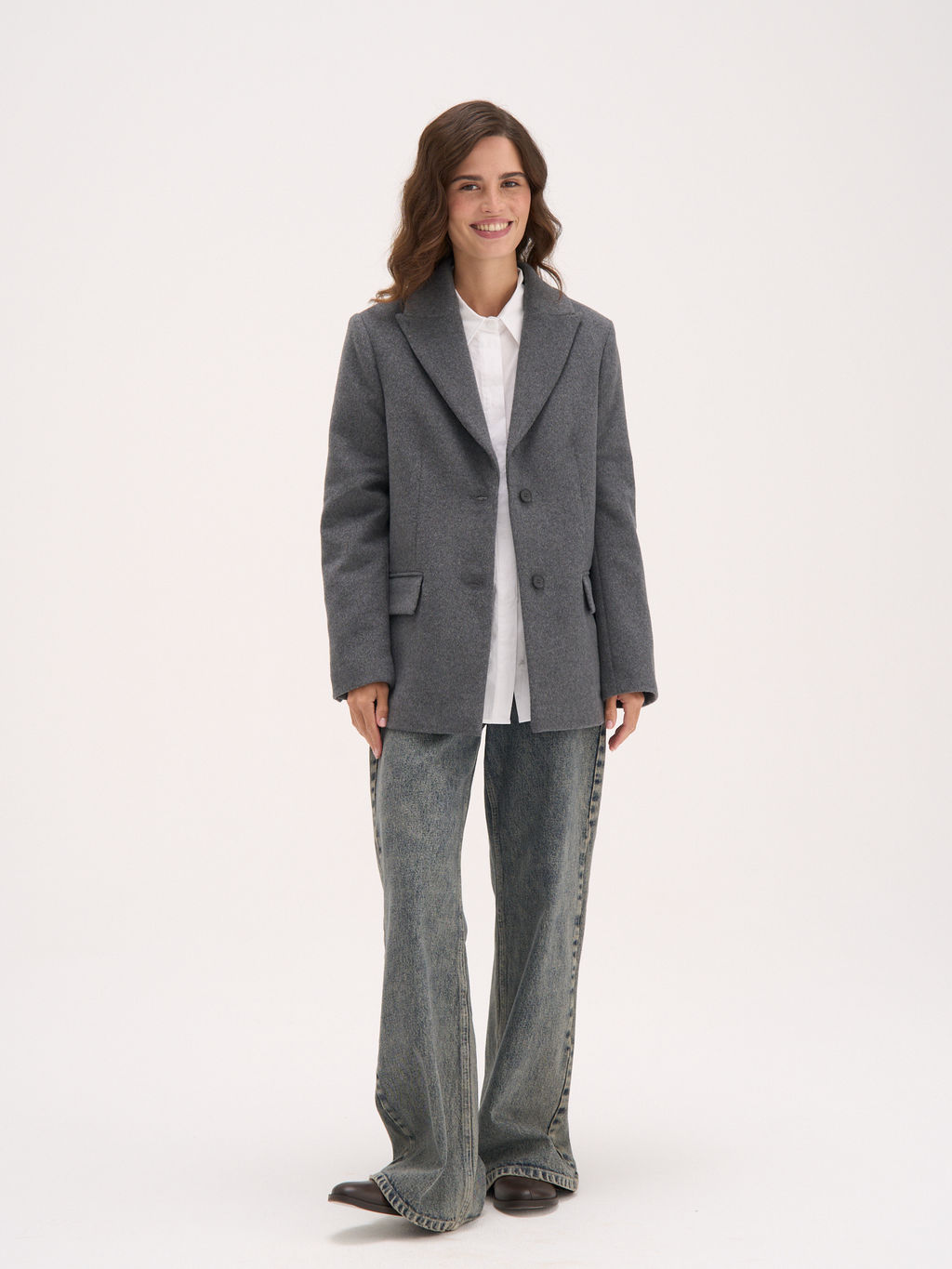 Пальто укороченное из смесовой шерсти Графит женское