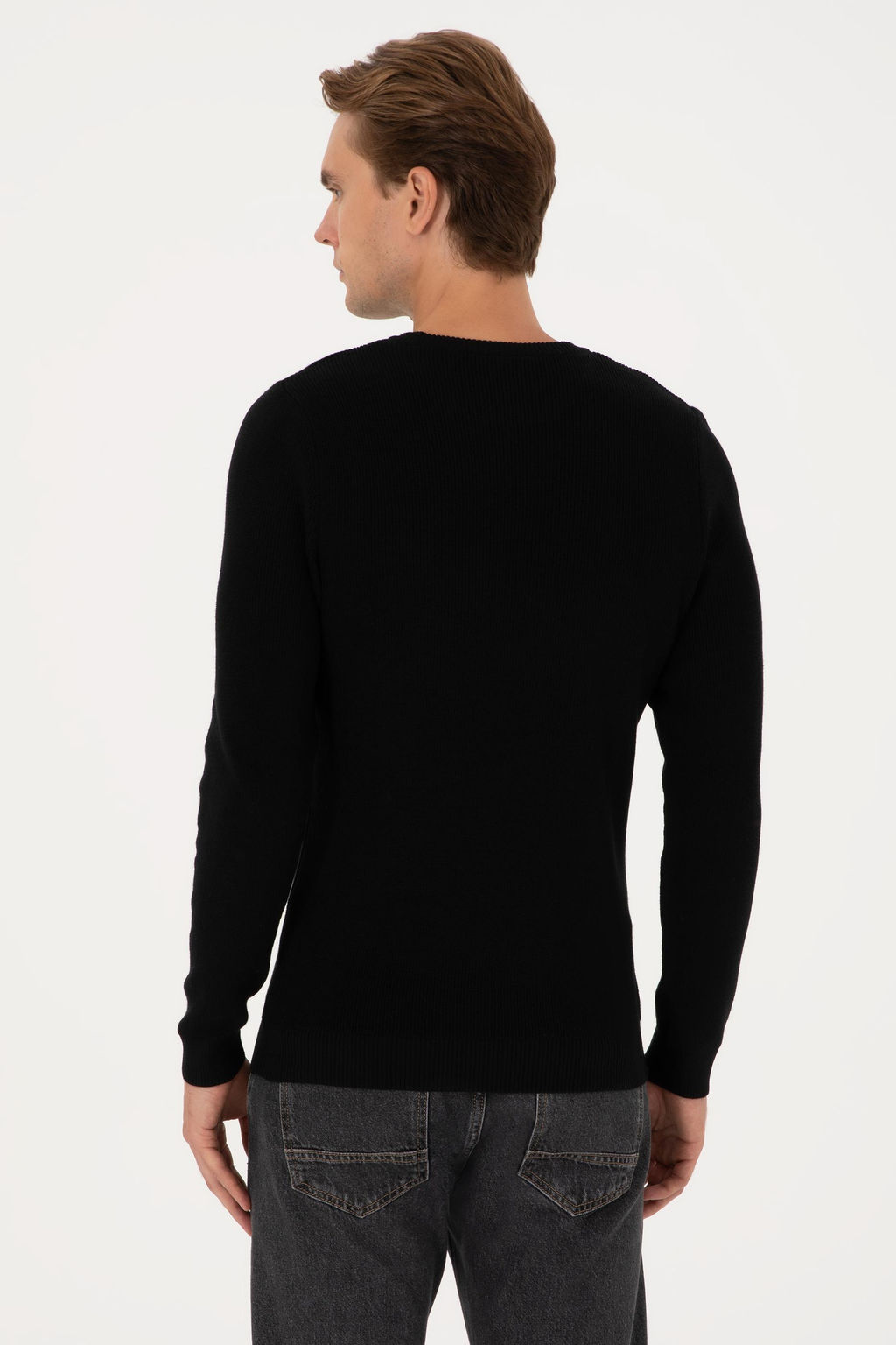 Erkek Slim Fit Bisiklet Yaka Siyah Basic Kazak - U.s. polo assn фото 5