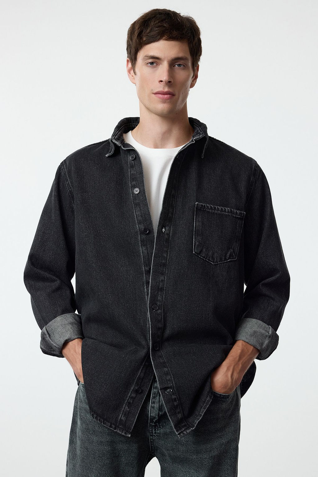 TRENDYOL MAN Antrasit %100 Pamuk Regular Fit Denim Kot Gomlek Ceket TMNAW25CE00001 - Trendyolmilla фото 8