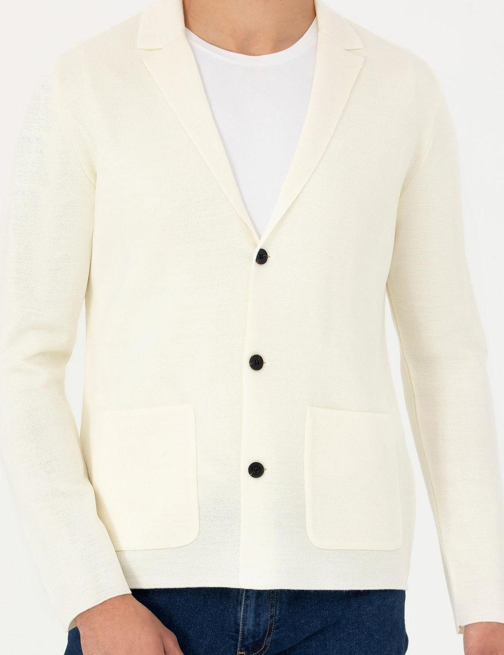 Белый трикотажный кардиган приталенного кроя с v-образным вырезом - Cacharel фото 6