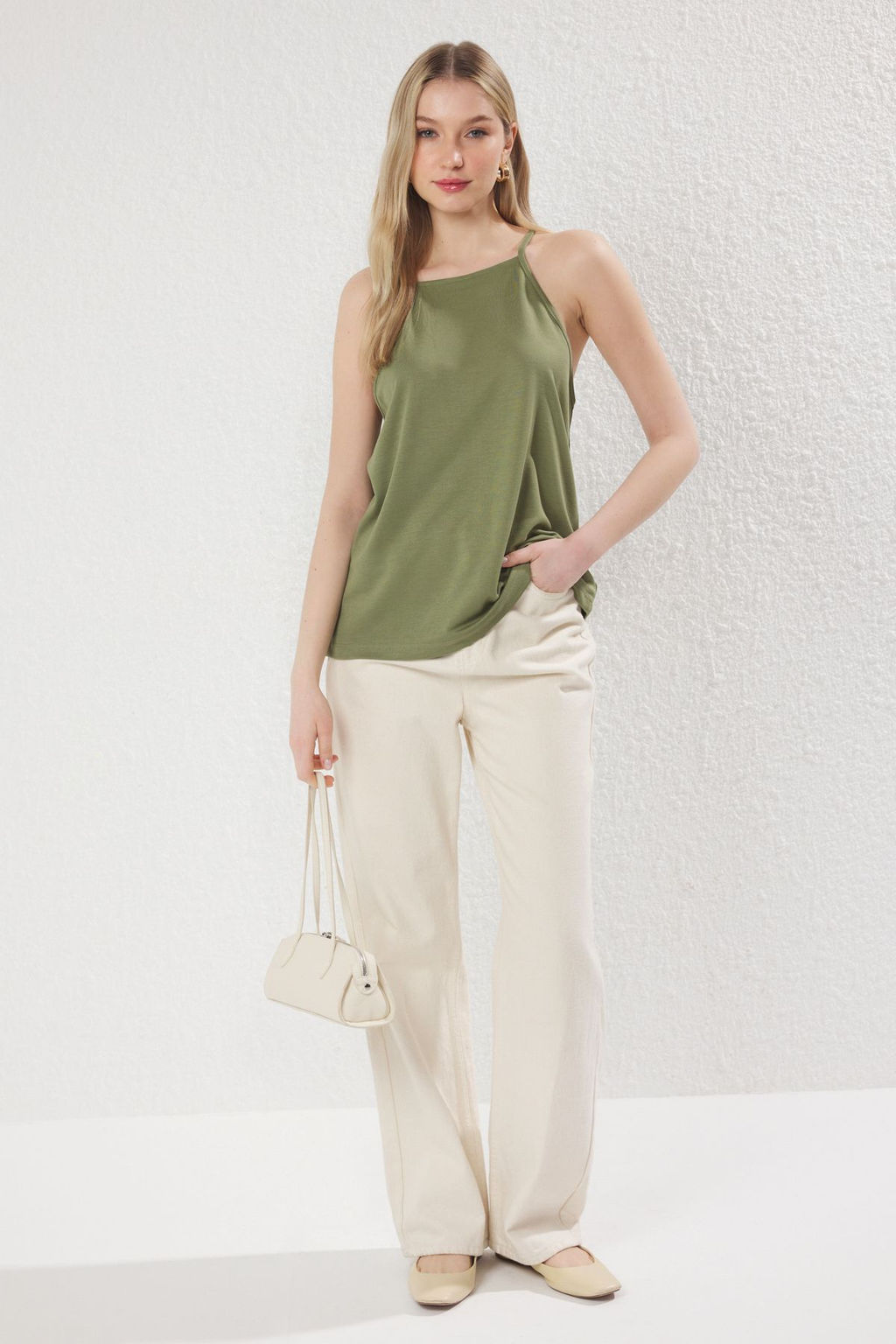 Haki Ask?l? Halter Yaka Regular/Normal Kesim Orme Atlet TWOSS25AL00039