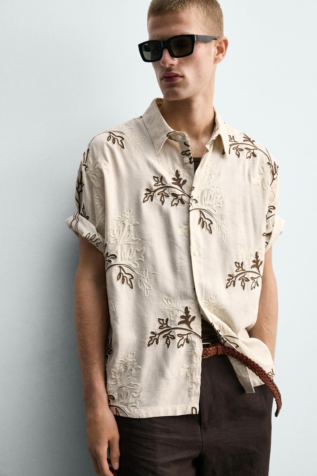 CAMISA RELAXED FIT  BORDADO FLORAL / Crudo - Zara фото 5
