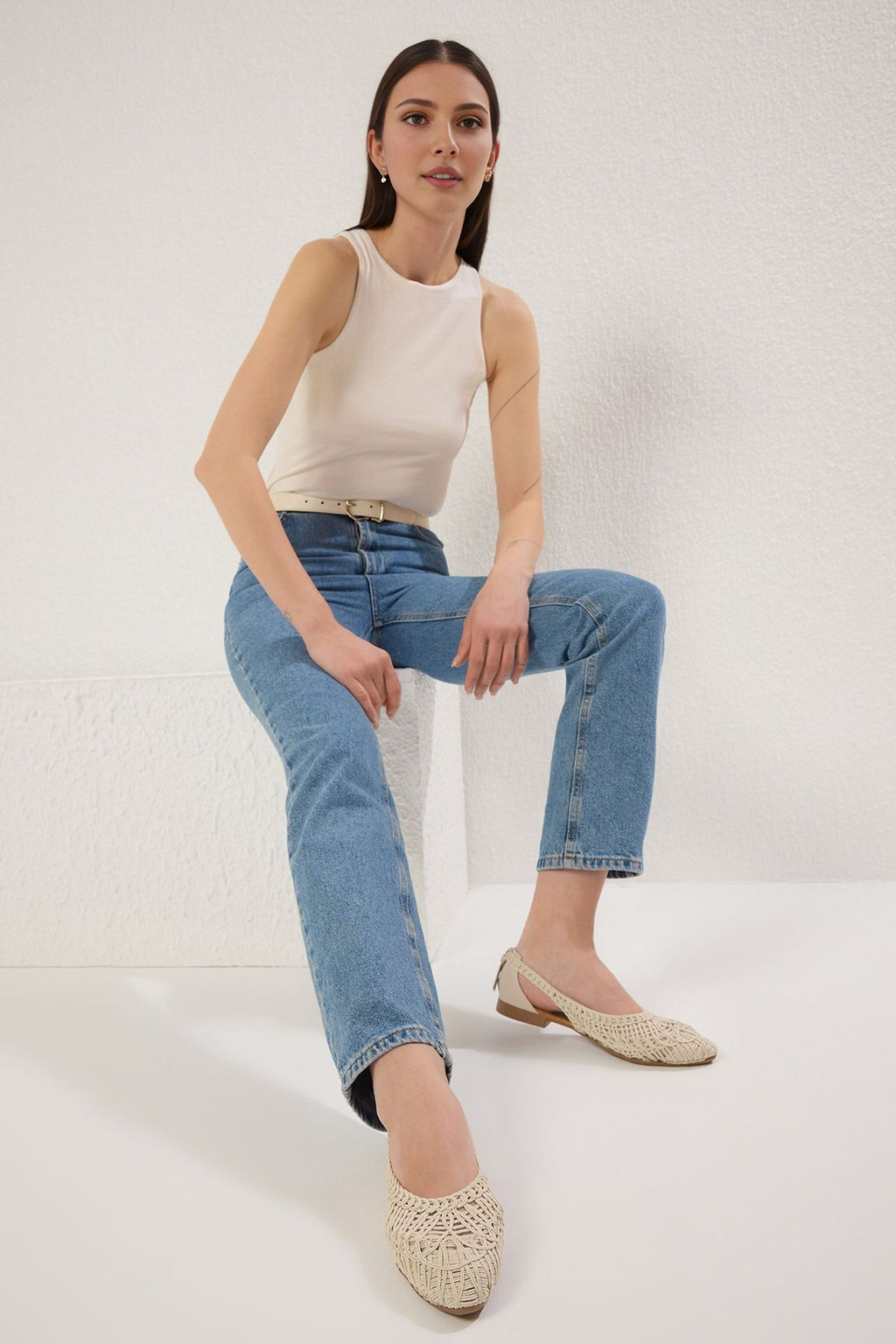 Trendyol Shoes Bej Orgu Desenli Badem Burun Kad?n Babet TAKSS25BE00027 - Trendyolmilla фото 3