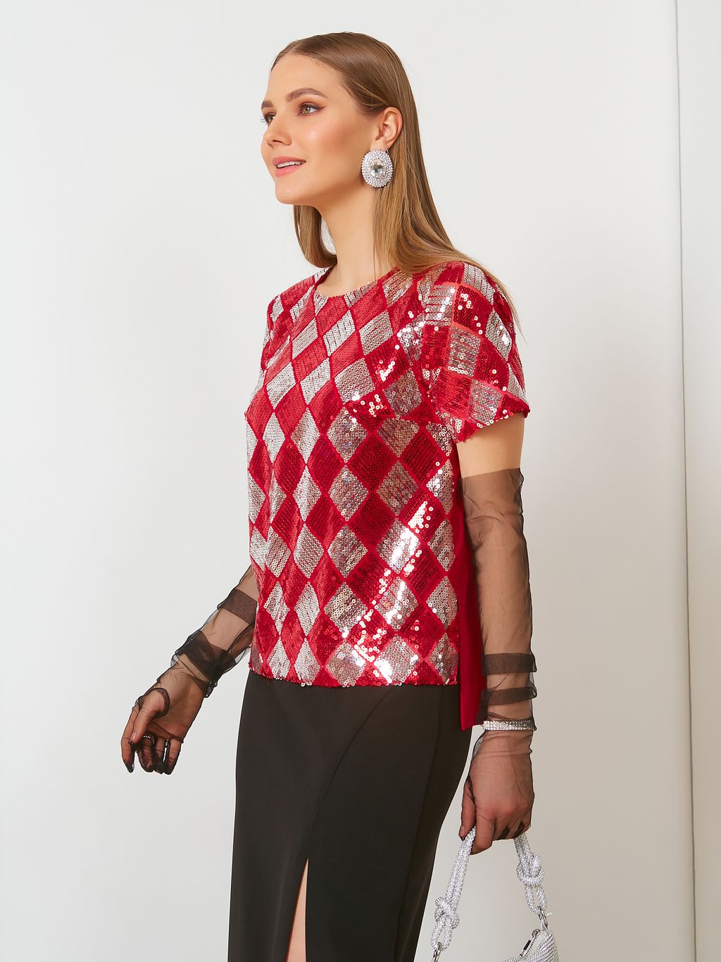 Комбинированная блуза с пайетками - Stilla фото 4