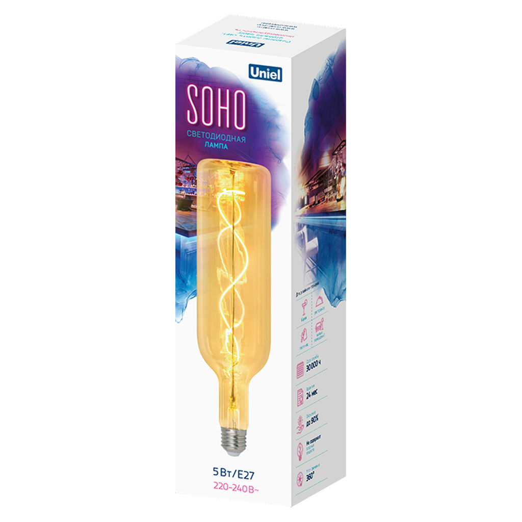 LED-SF21-5W/SOHO/E27/CW GOLDEN GLS77GO Лампа светодиодная SOHO. Золотистая колба. Спиральный филамент. Картон. ТМ Uniel