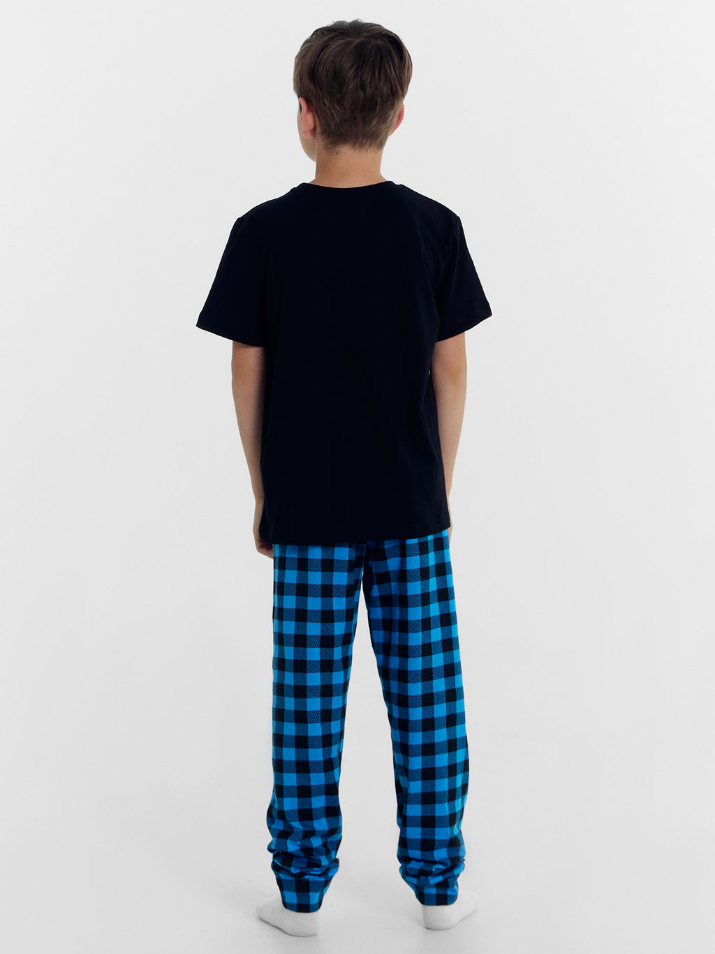 Комплект для мальчиков (футболка, брюки) сине-черный в клетку - Mark formelle фото 3