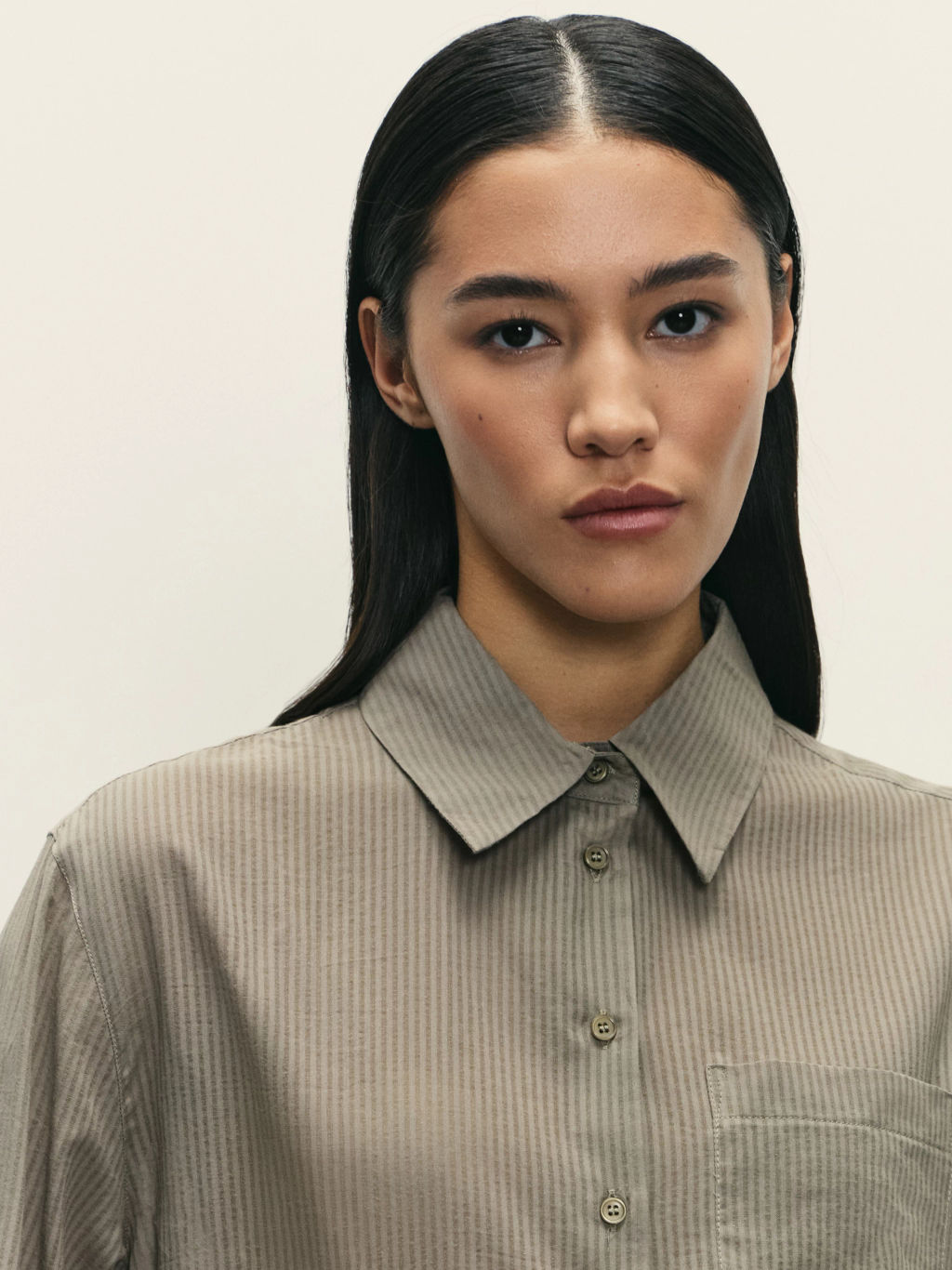 Рубашка в фактурную полоску из хлопка / Zarina  фото 6