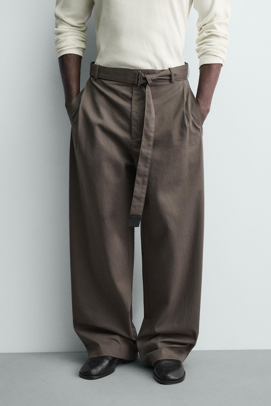PANTAL?N WIDE FIT CINTUR?N / Gris topo - Zara фото 2