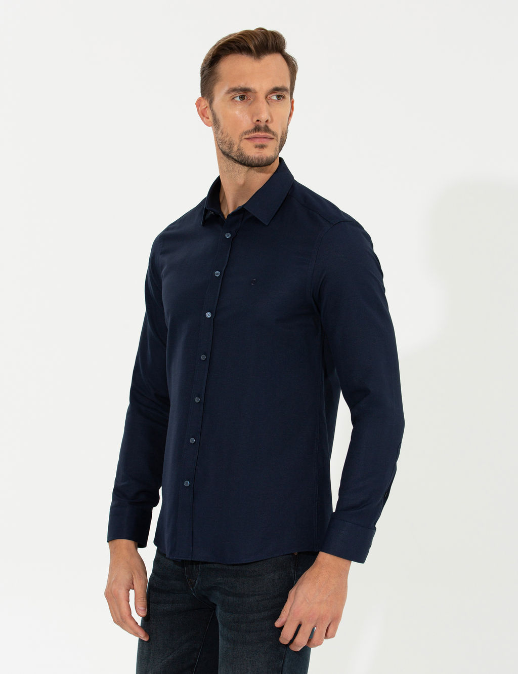 Lacivert Slim Fit Oxford G_mlek