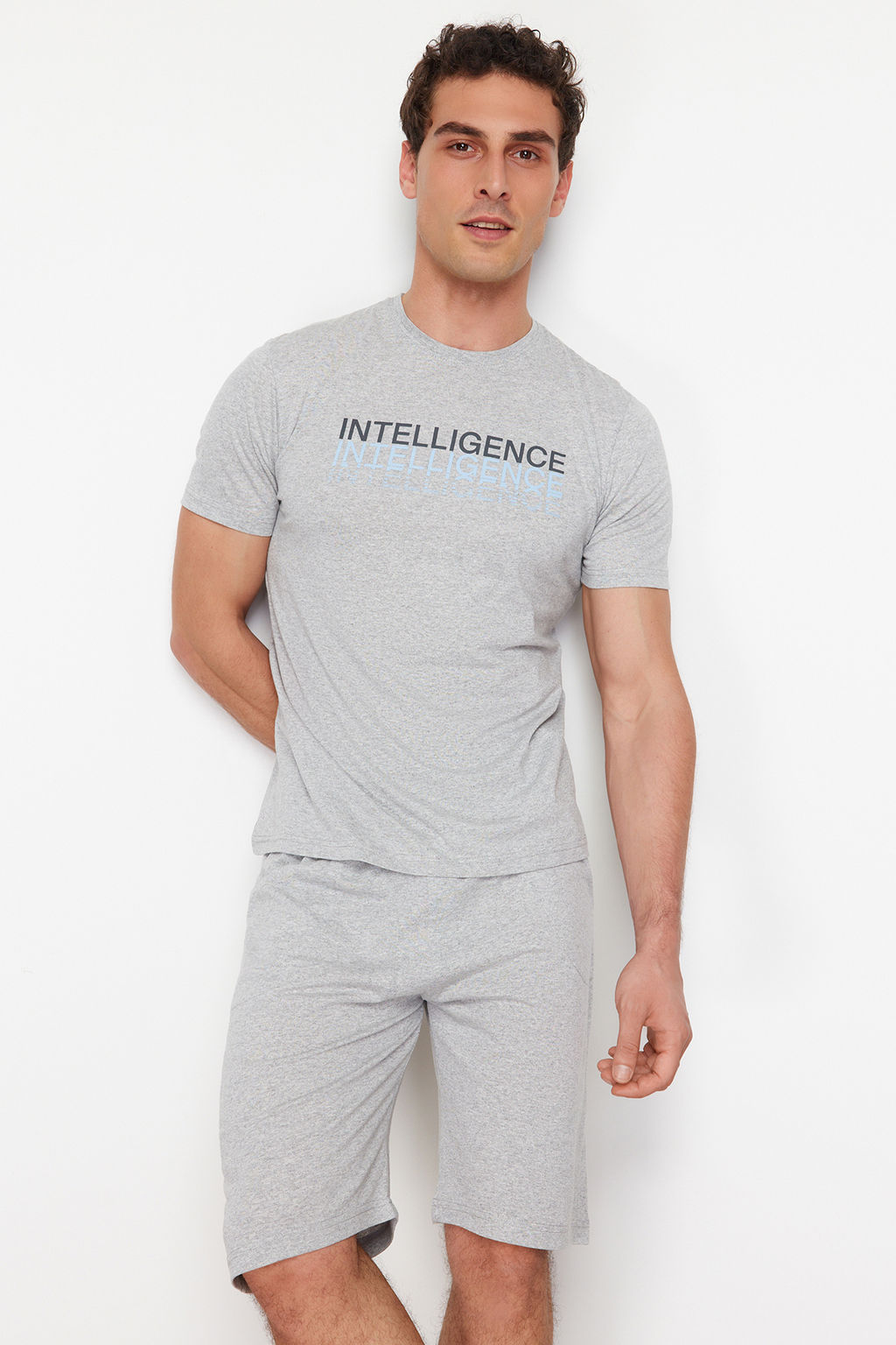 TRENDYOL MAN Gri Regular Fit Bisiklet Yaka Orme Sortlu Pijama Tak?m? TMNSS24PT00046 - Trendyolmilla фото 13