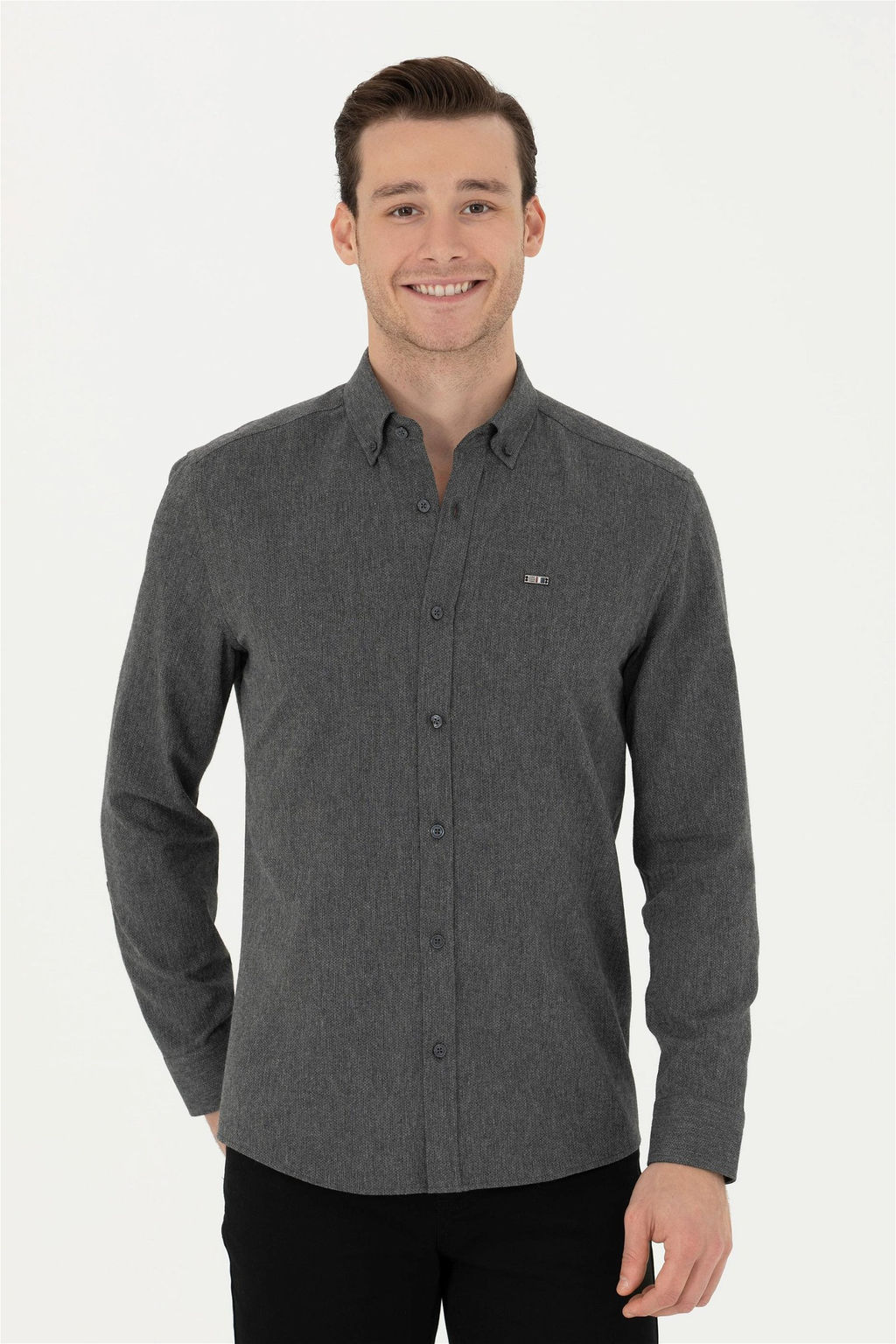 U. S. Polo Assn / Мужская рубашка антрацитового цвета с длинным рукавом - U.s. polo assn фото 10