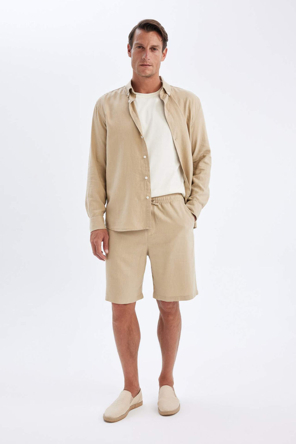 Relax Fit Keten Kar?s?ml? Bermuda Sort - Defacto фото 2