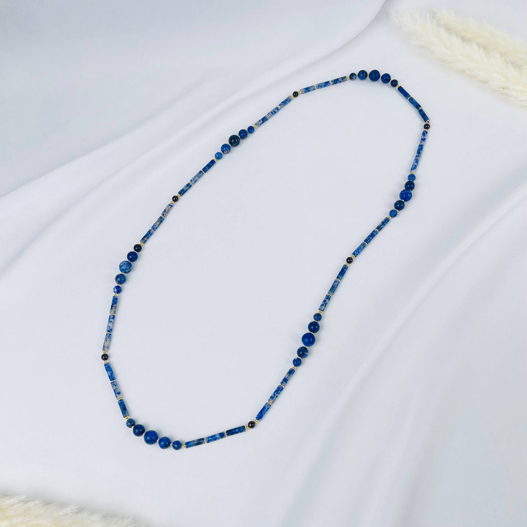 Колье из Содалита и Граната 82 см