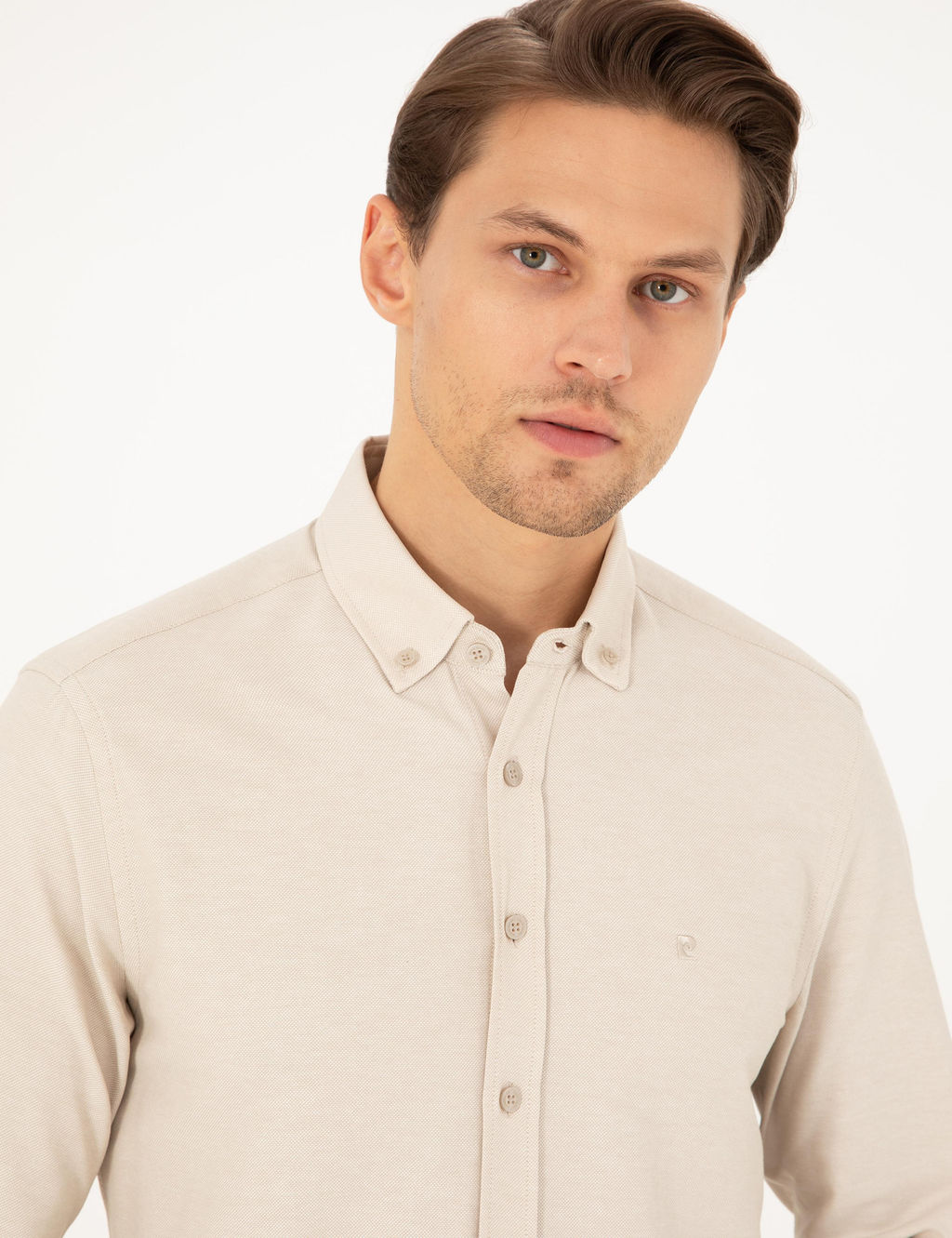 Bej Slim Fit Uzun Kollu G_mlek