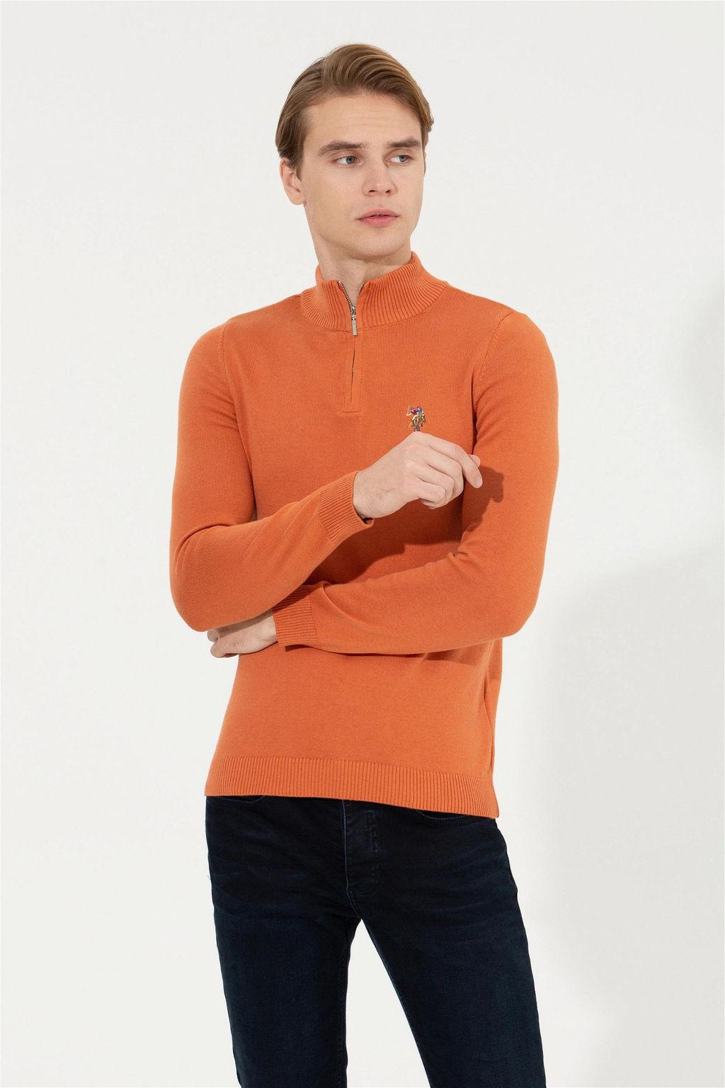 Мужской трикотажный свитер с воротником-стойкой и плиткой Неожиданная скидка в корзине - U.s. polo assn фото 4