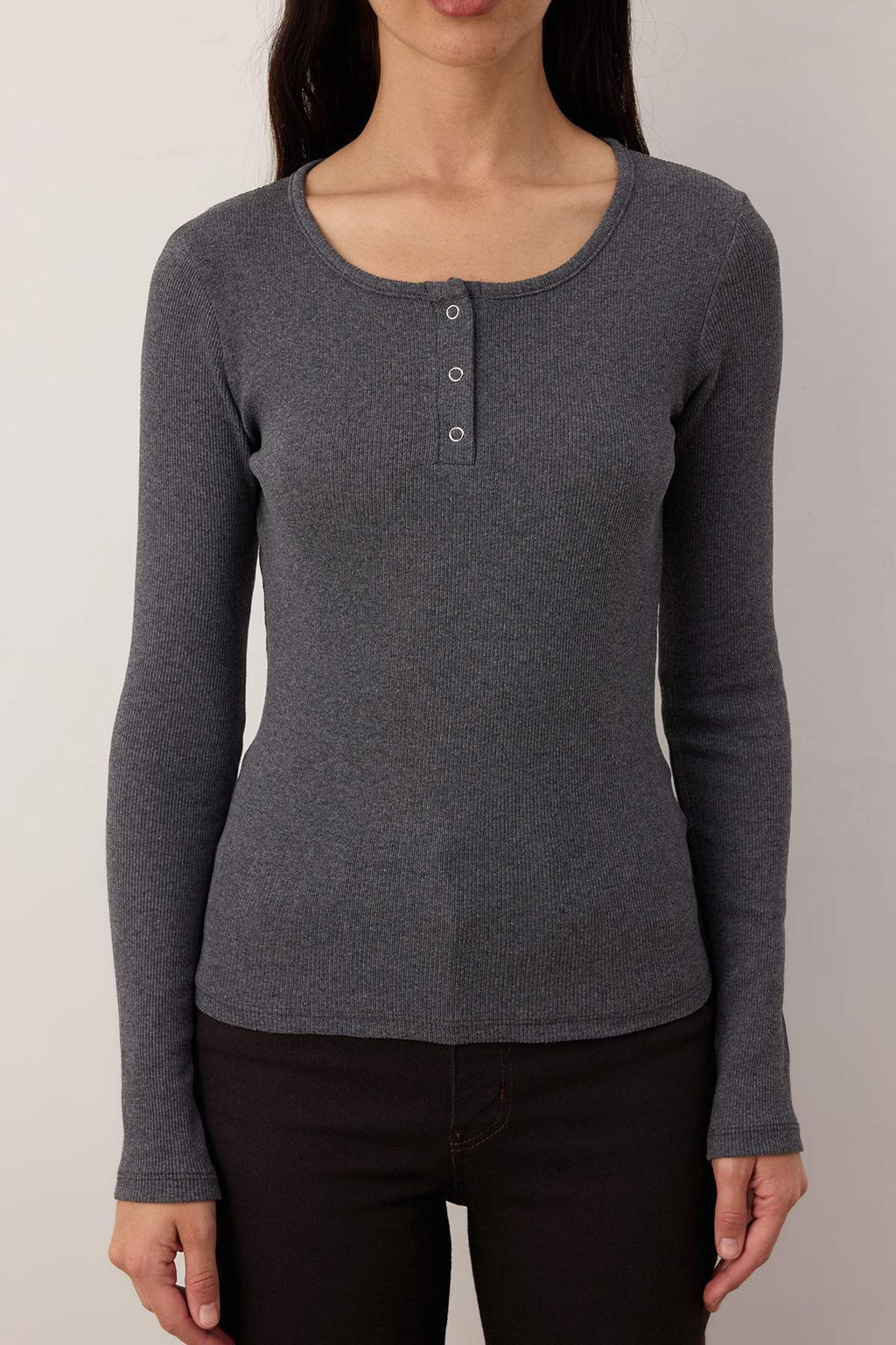 Antrasit C?tc?tl? Fitted/Vucuda Oturan Fitilli Esnek Orme Bluz TWOAW25BZ00080